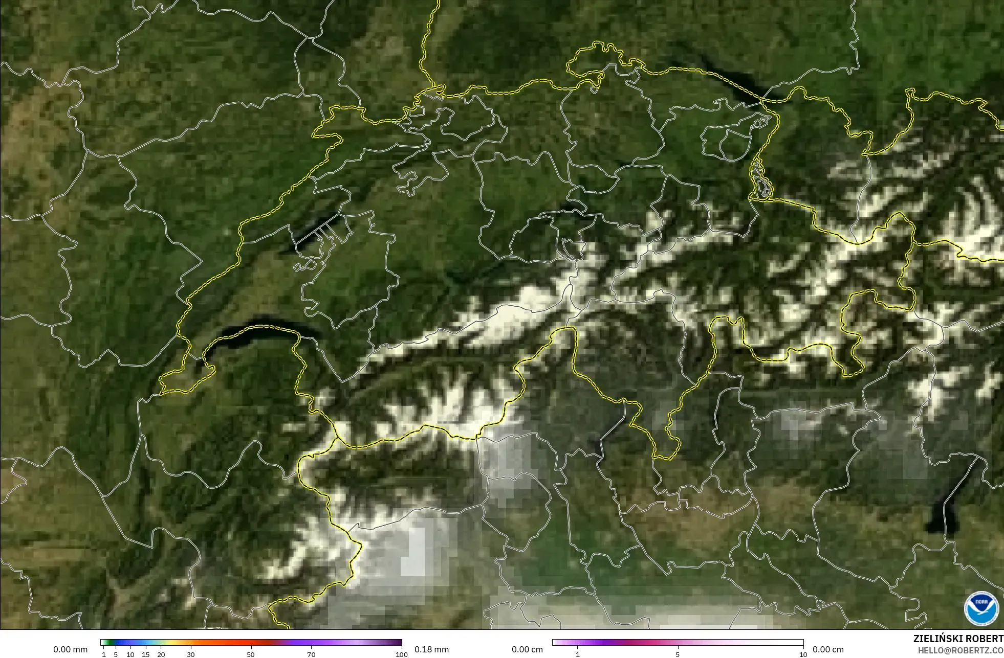 GFS モデル - スイス, 降水量、雲、気圧