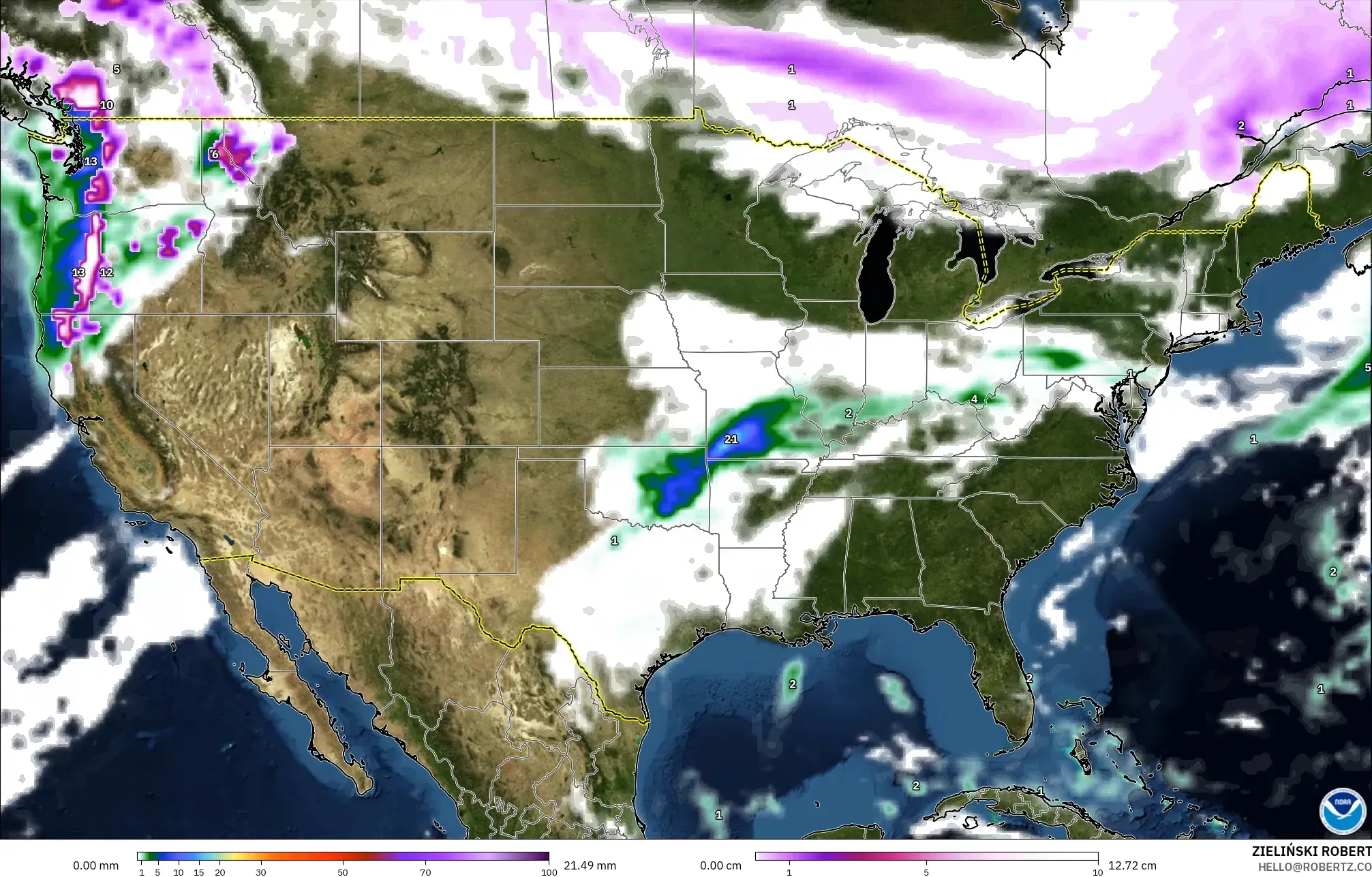 GFS モデル - アメリカ合衆国, 降水量、雲、気圧