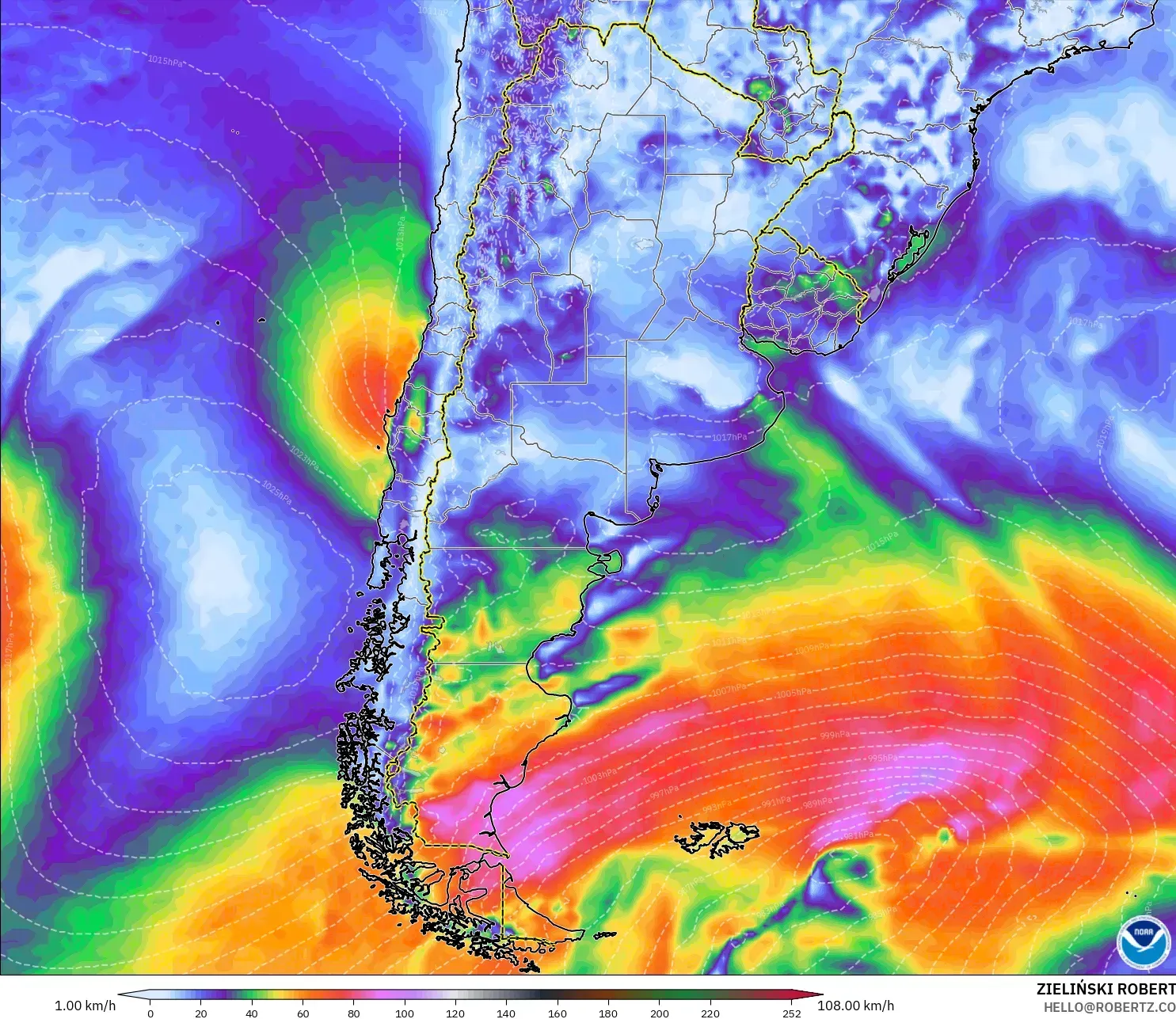 GFS モデル - アルゼンチン, 突風
