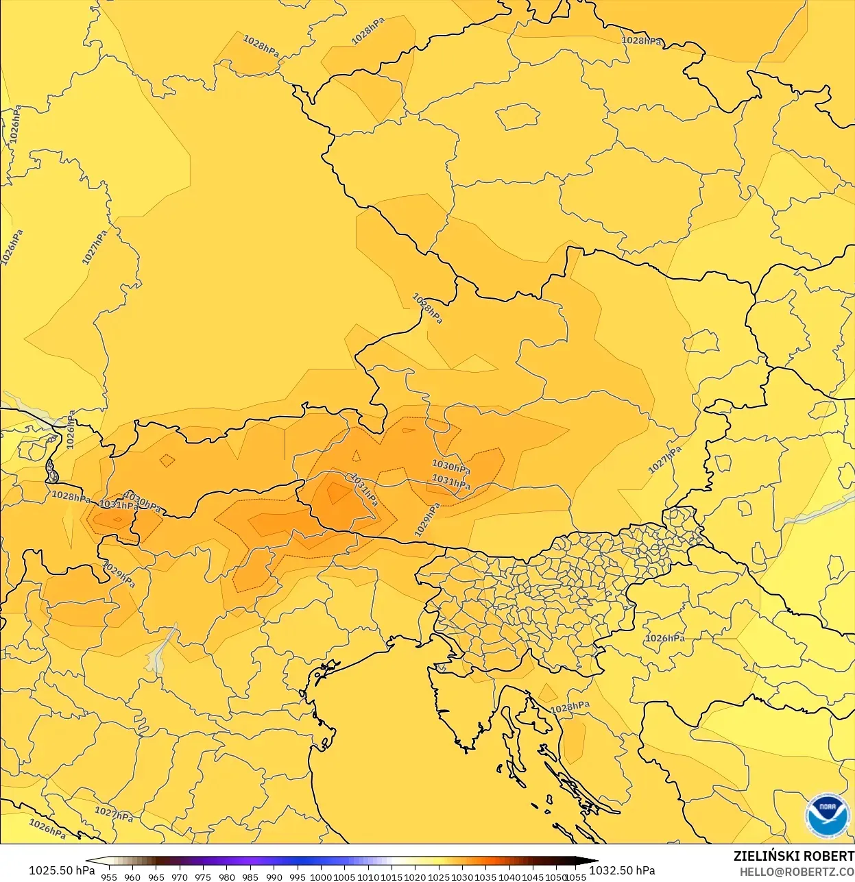 GFS モデル - オーストリア, 気圧