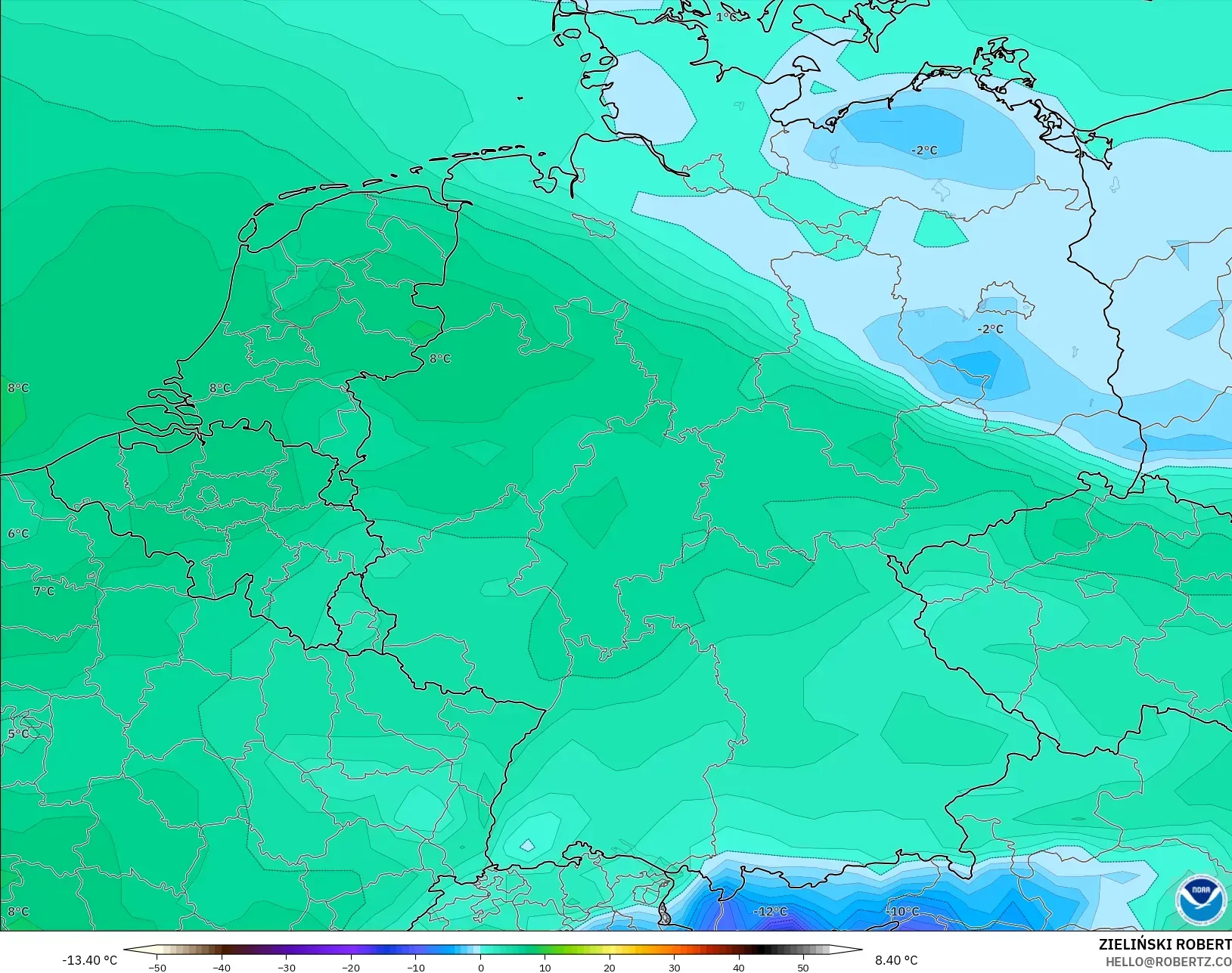 GFS モデル - ドイツ, 露点温度（2m）