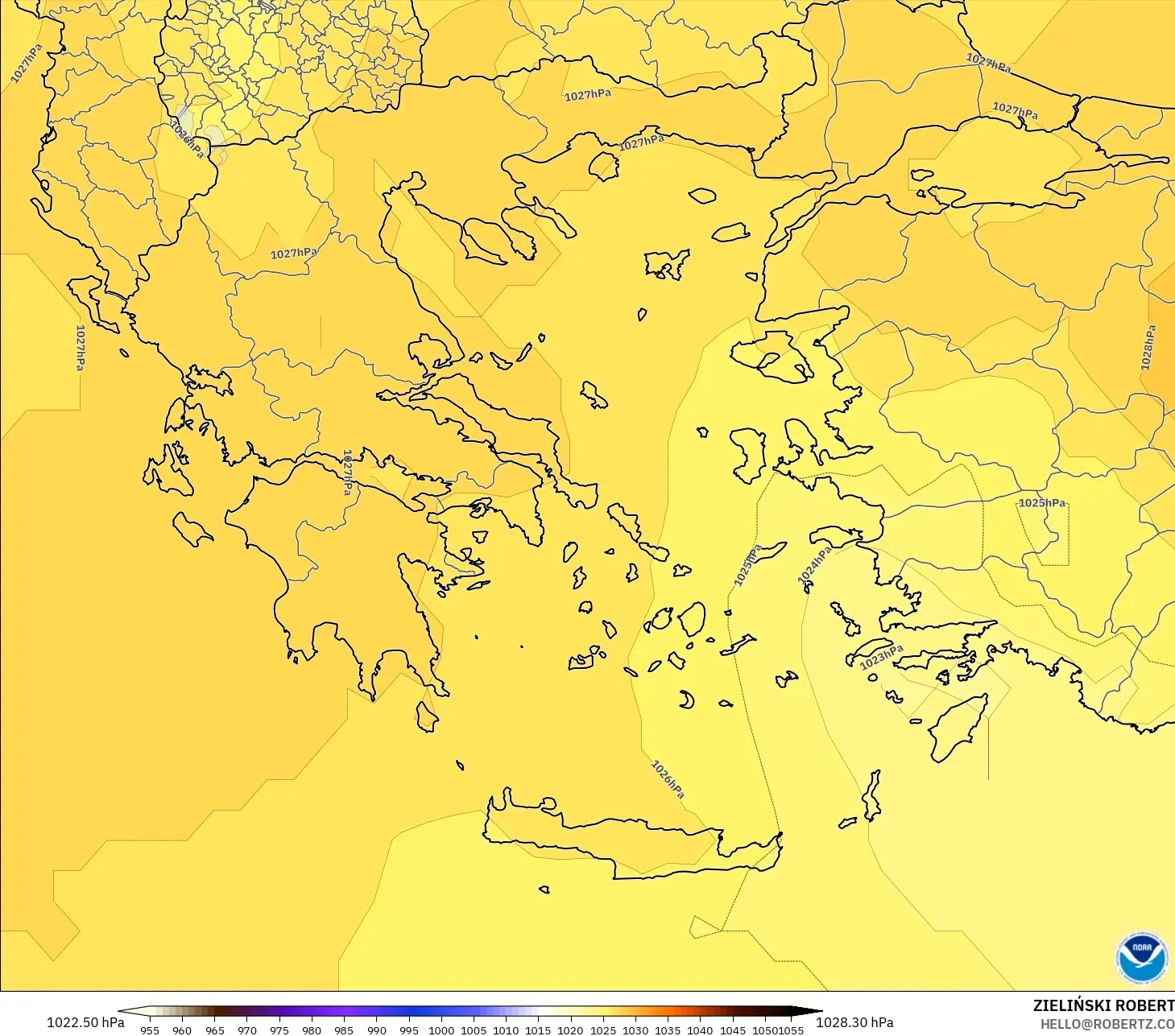 GFS モデル - ギリシャ, 気圧