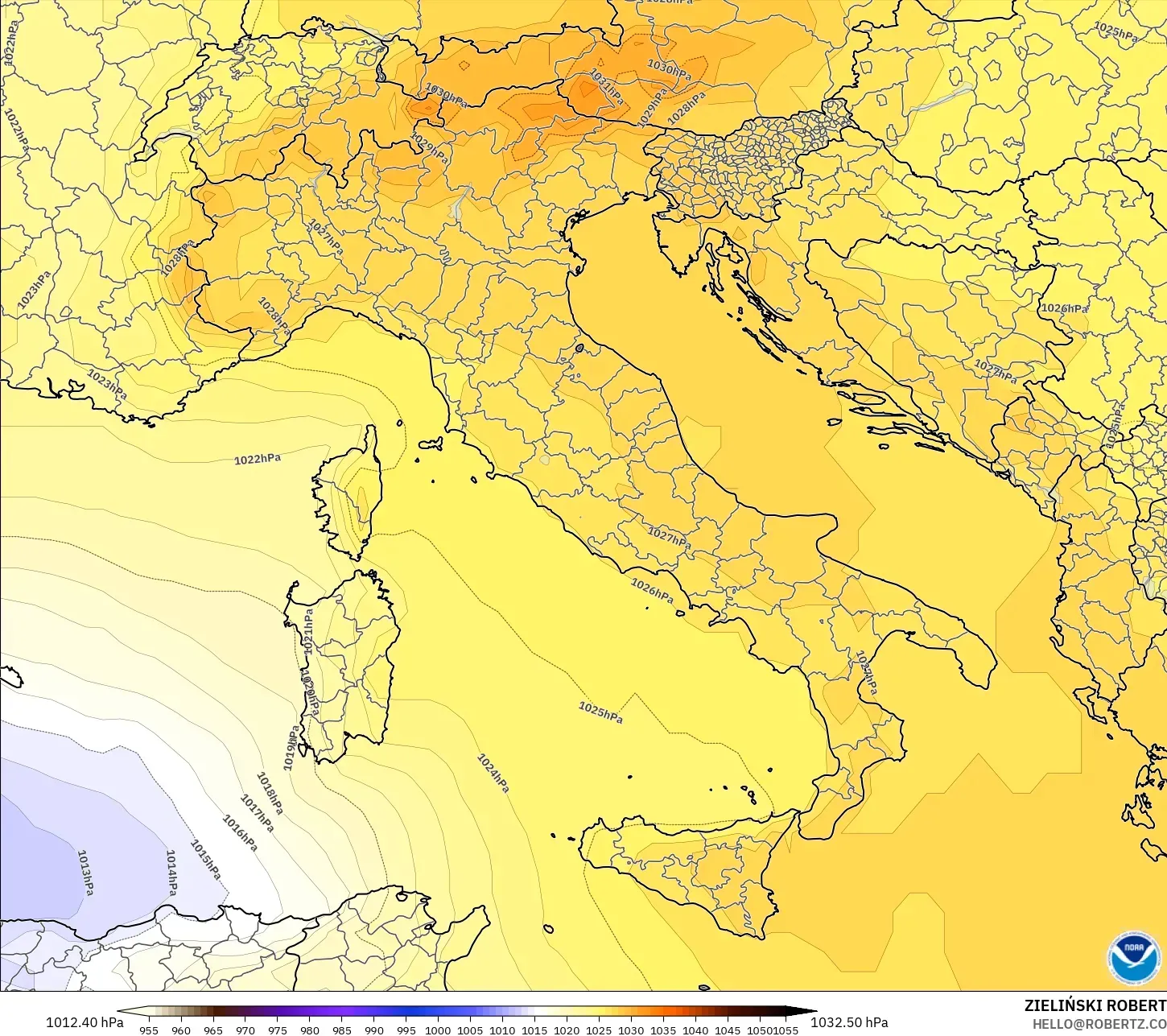 GFS モデル - イタリア, 気圧