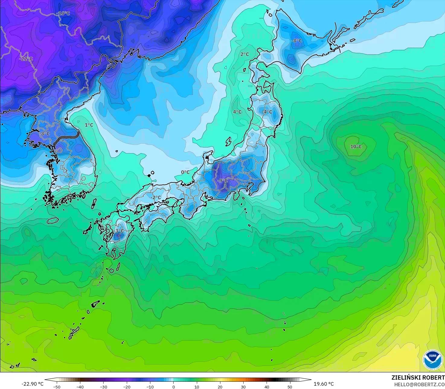 GFS モデル - 日本, 露点温度（2m）