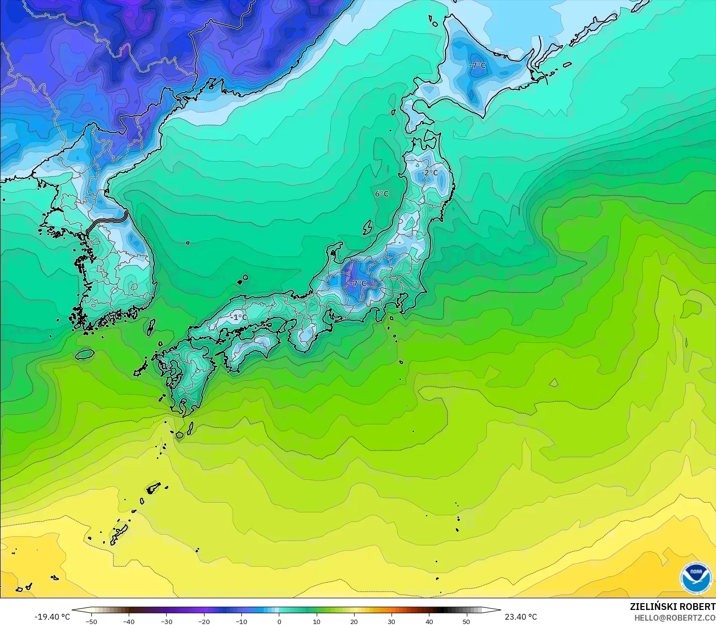 GFS モデル - 日本, 気温（2m）