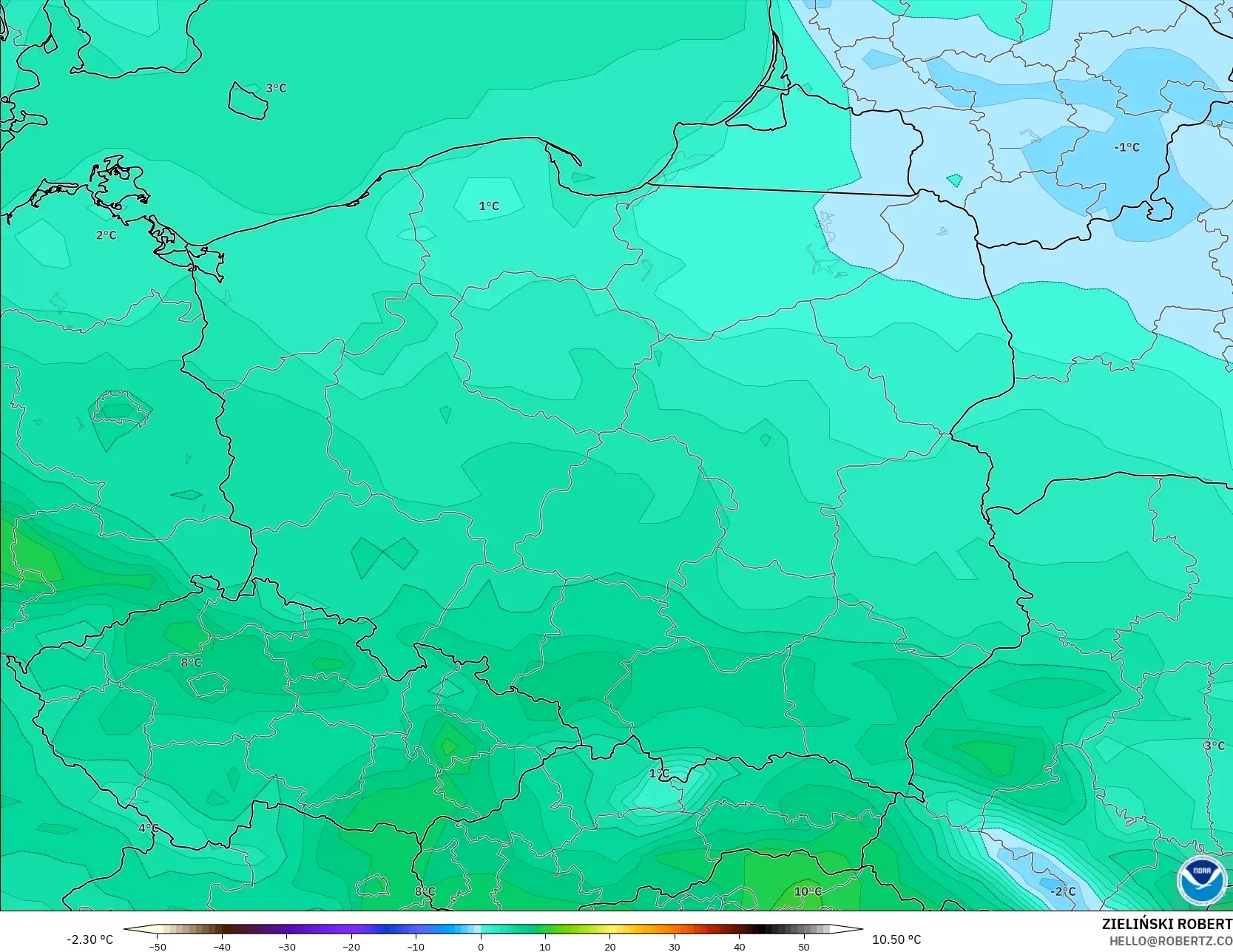 GFS モデル - ポーランド, 気温（2m）