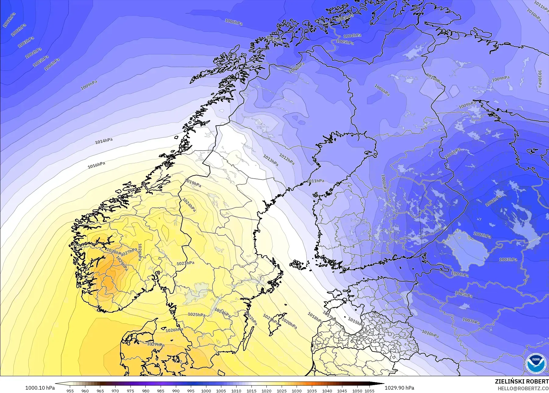 GFS モデル - スカンジナビア, 気圧