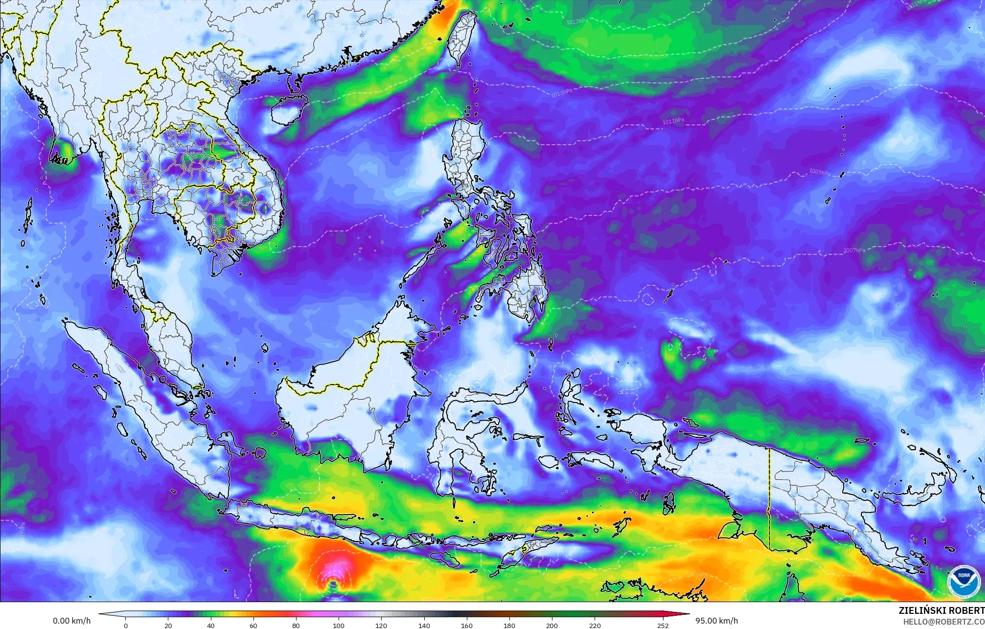 GFS モデル - 東南アジア, 突風（最大）
