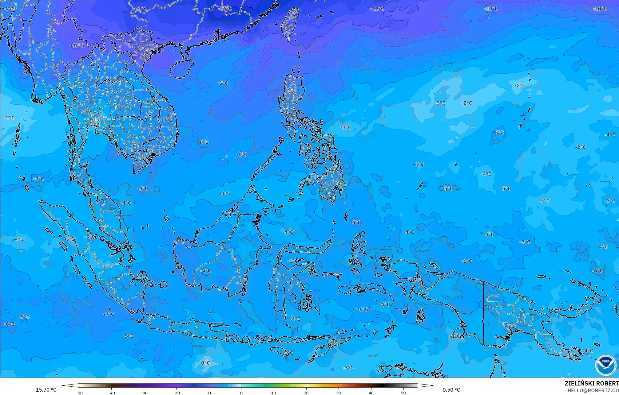GFS モデル - 東南アジア, 気温（500hPa）