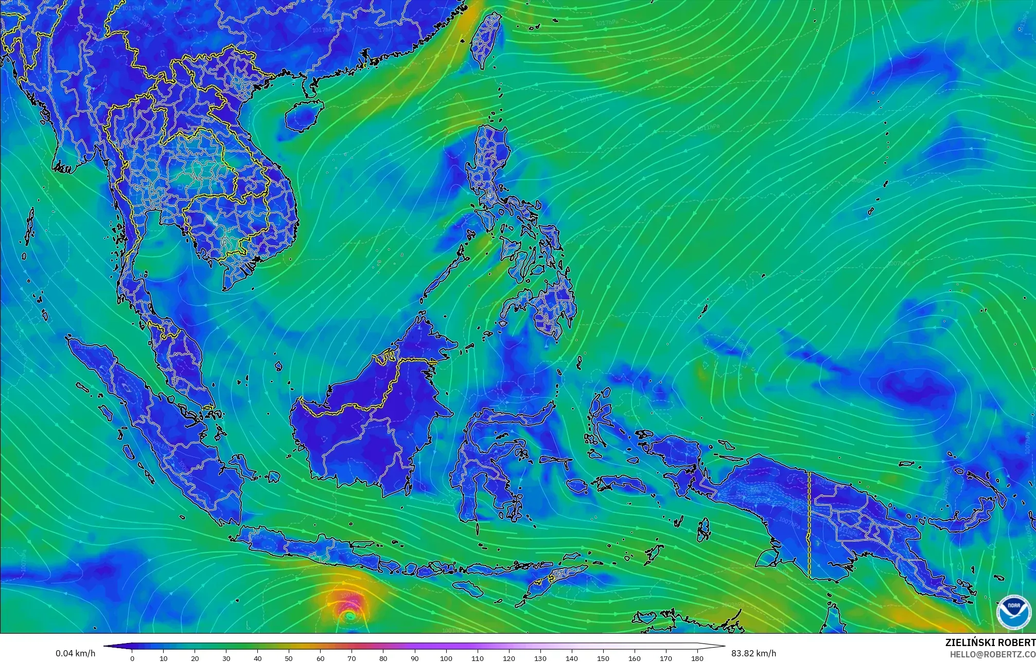 GFS モデル - 東南アジア, 風速（10m）