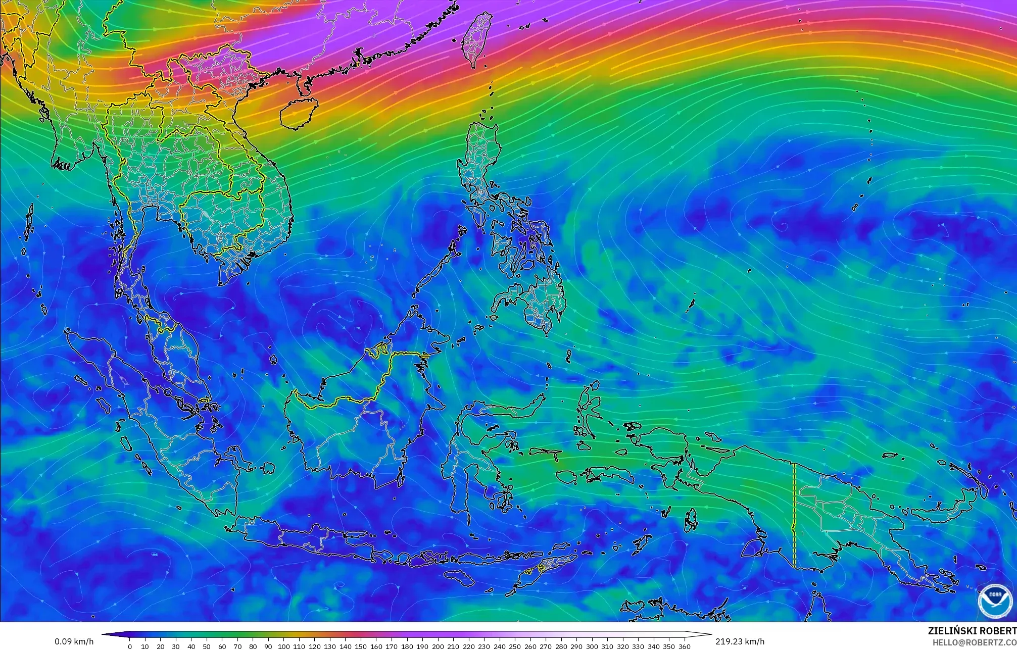 GFS モデル - 東南アジア, 風速（300hPa）