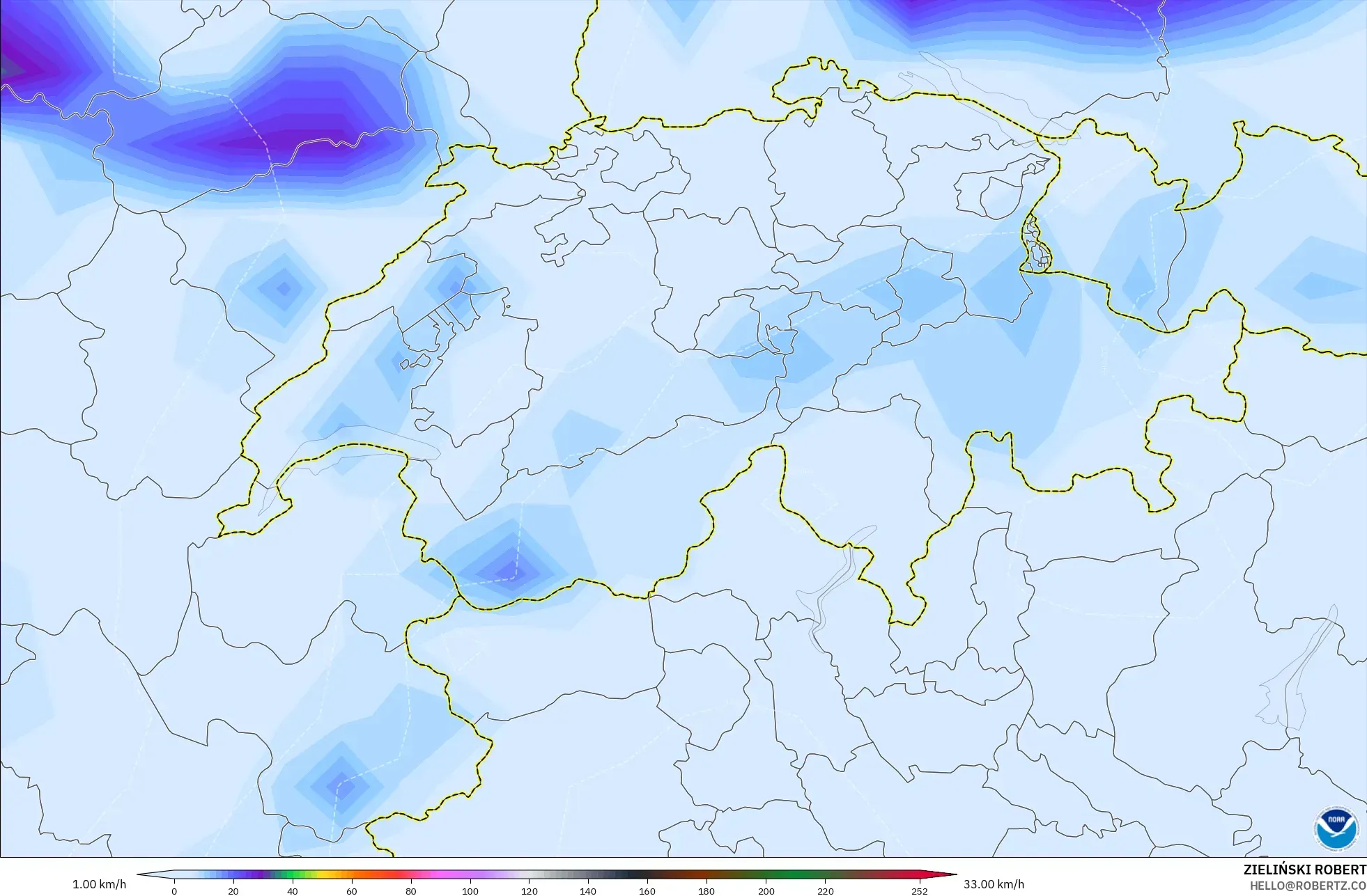 GFS モデル - スイス, 突風