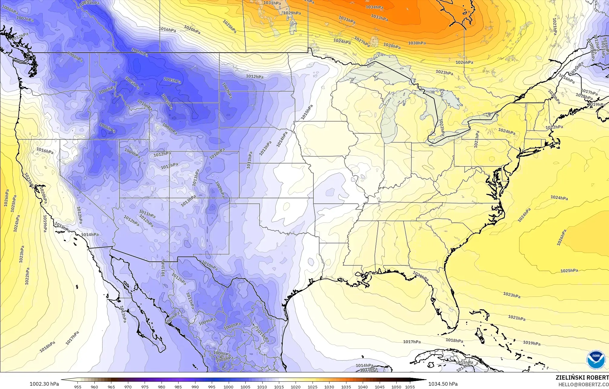 GFS モデル - アメリカ合衆国, 気圧