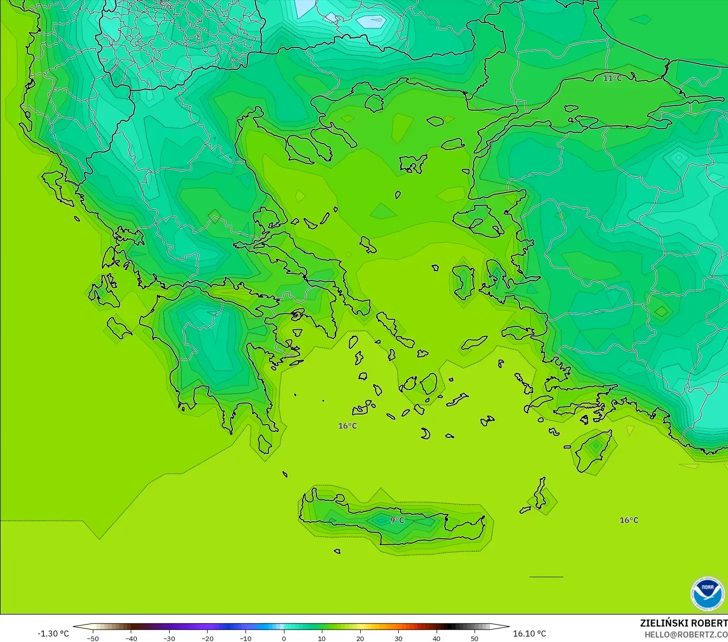 GFS モデル - ギリシャ, 気温（2m）