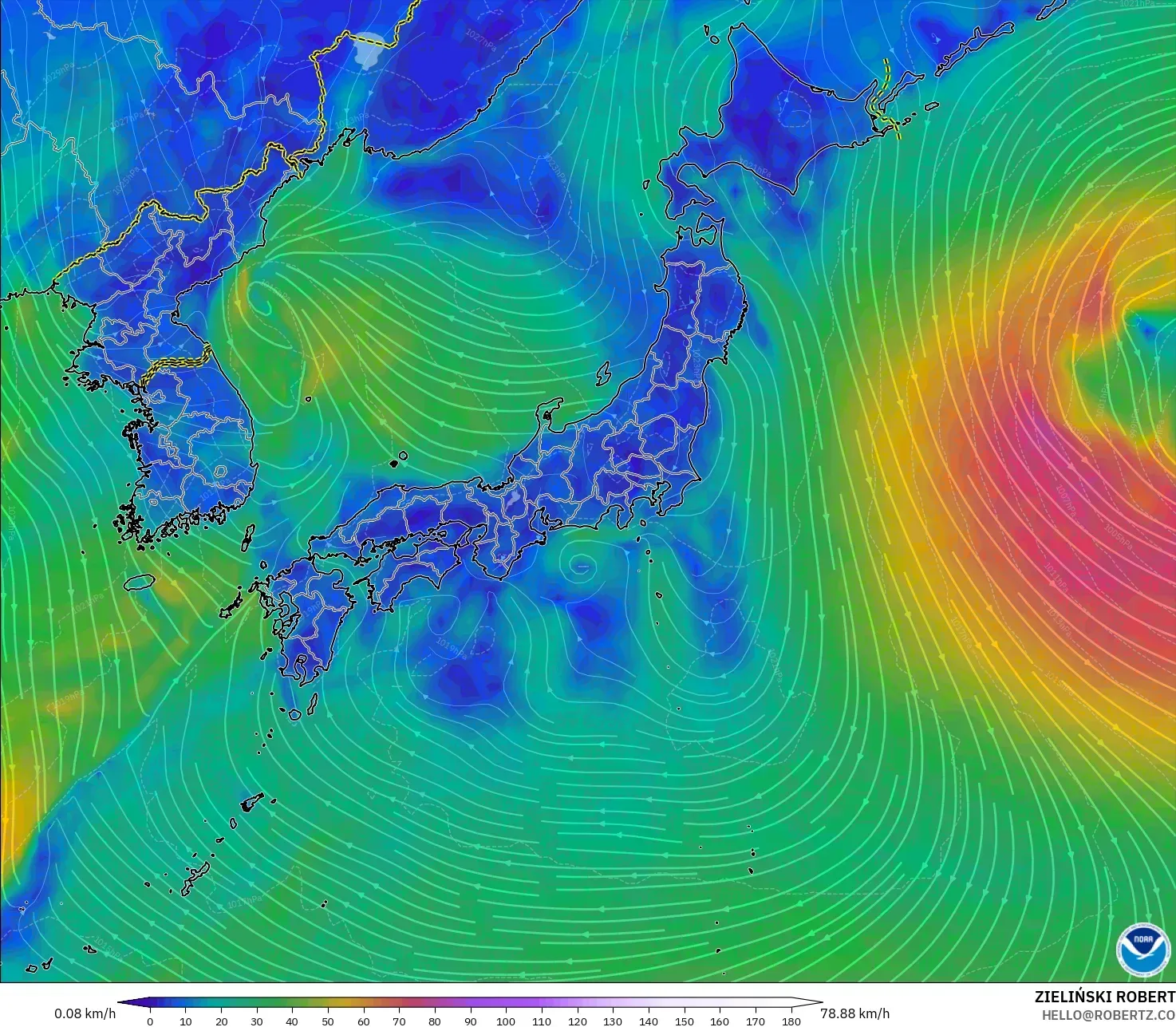 GFS モデル - 日本, 風速（10m）