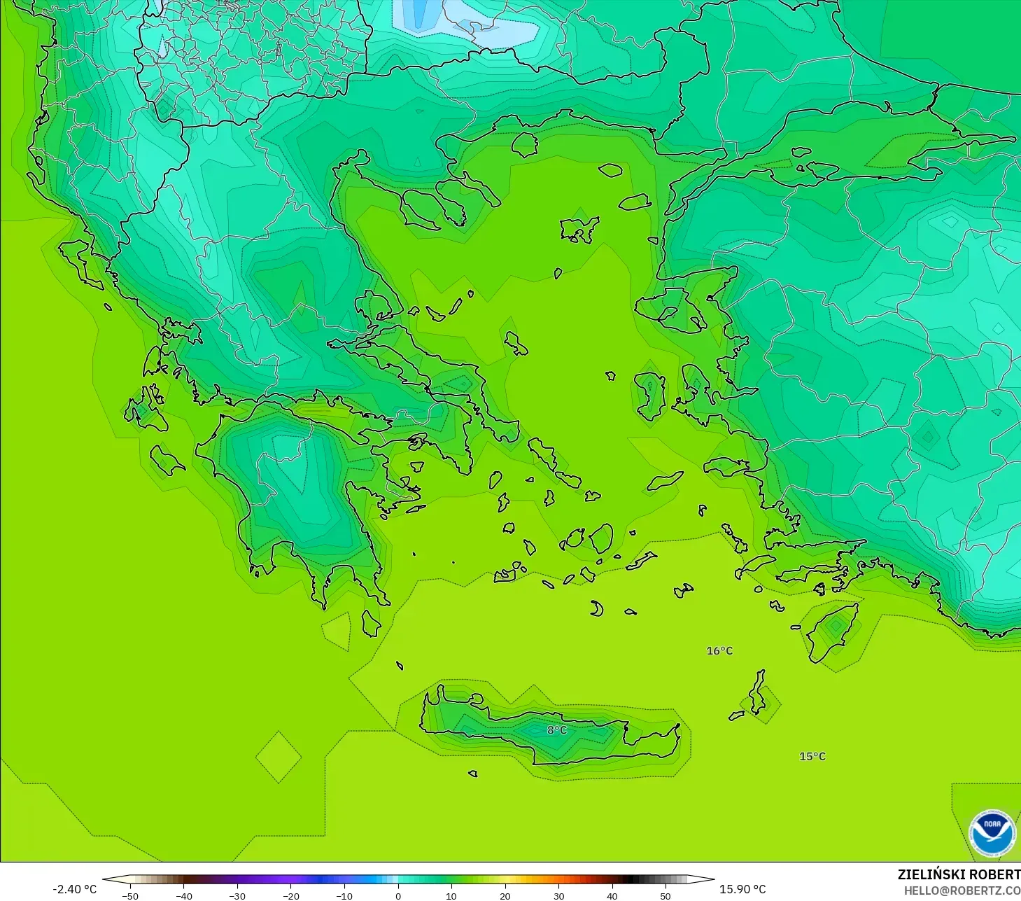 GFS モデル - ギリシャ, 気温（2m）