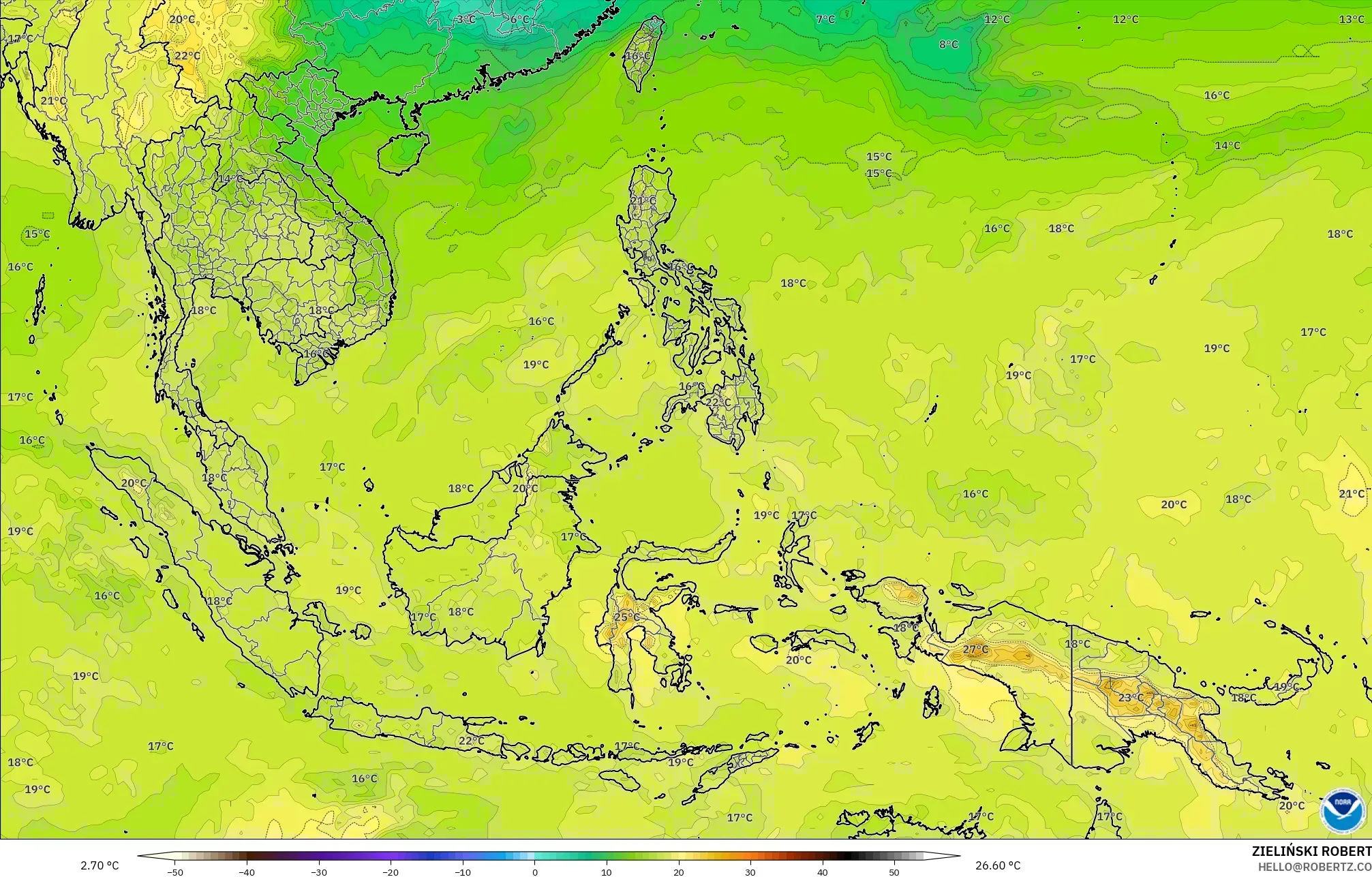 GFS モデル - 東南アジア, 気温（850hPa）