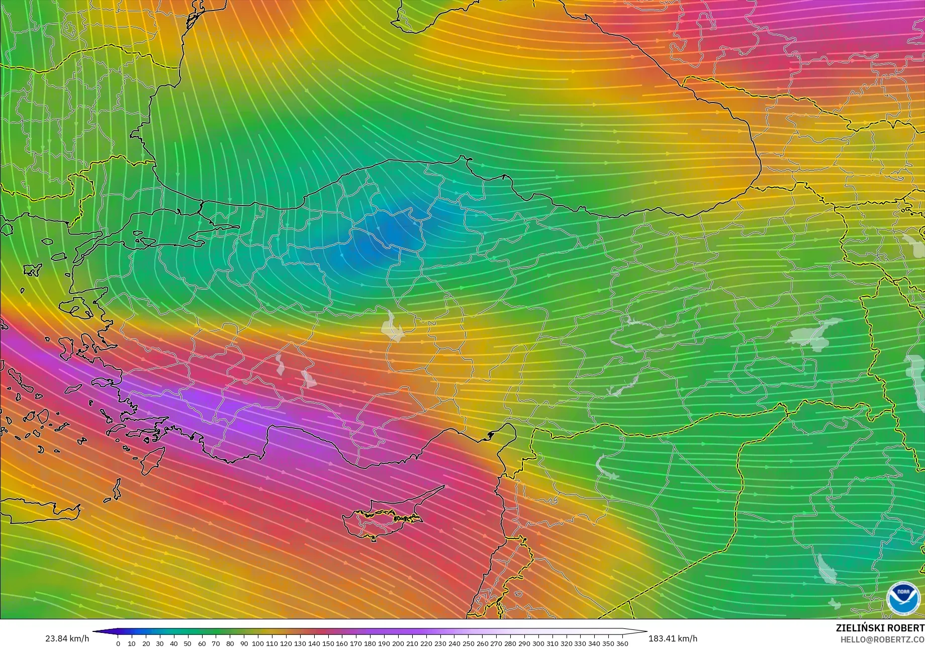 GFS モデル - トルコ, 風速（300hPa）
