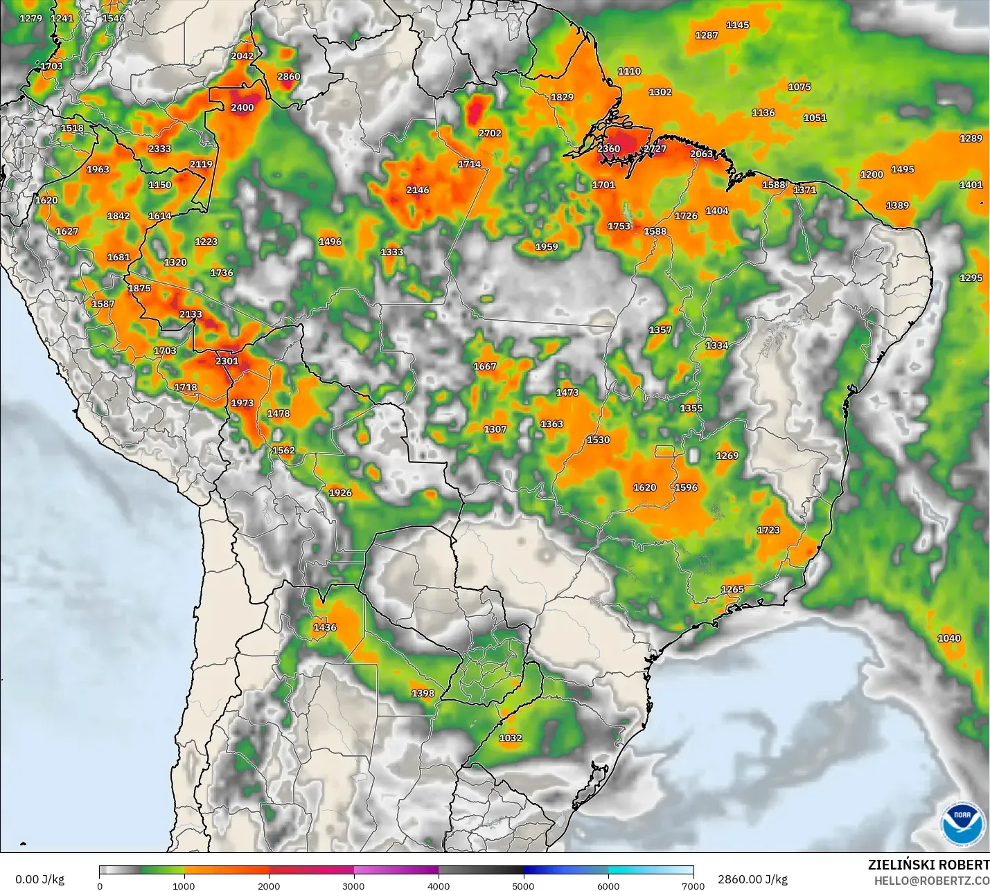 GFS モデル - ブラジル, CAPE
