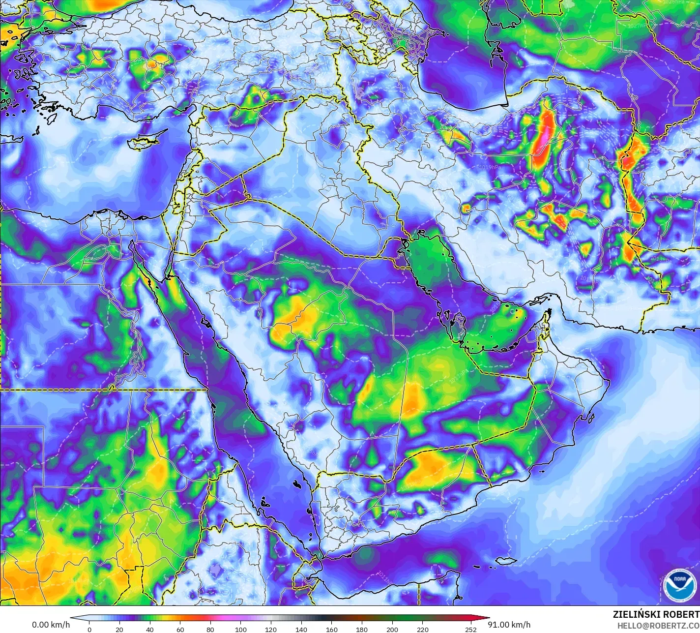GFS モデル - 中東, 突風