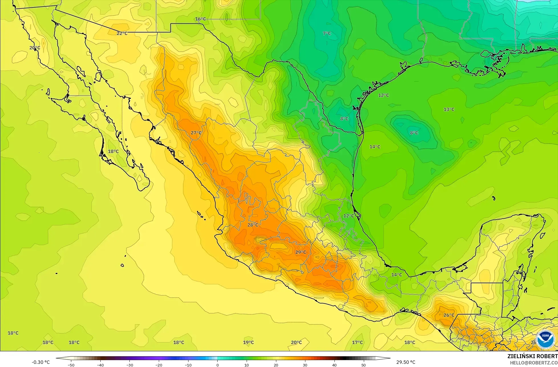 GFS モデル - メキシコ, 気温（850hPa）