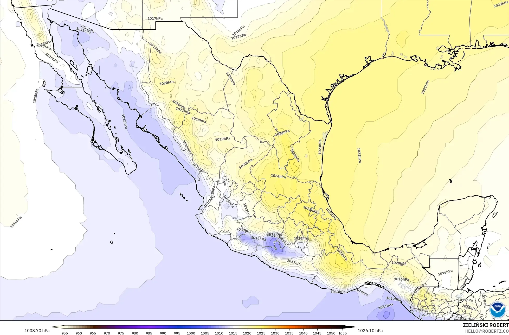 GFS モデル - メキシコ, 気圧