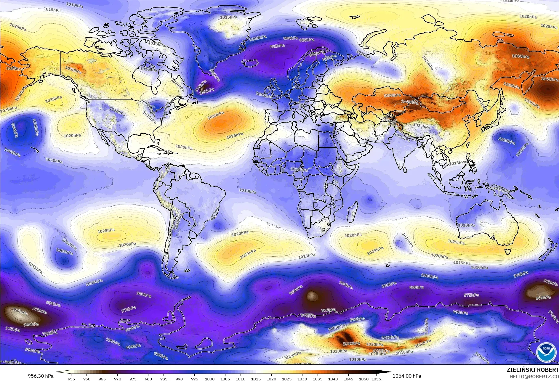 GFS モデル - 世界, 気圧