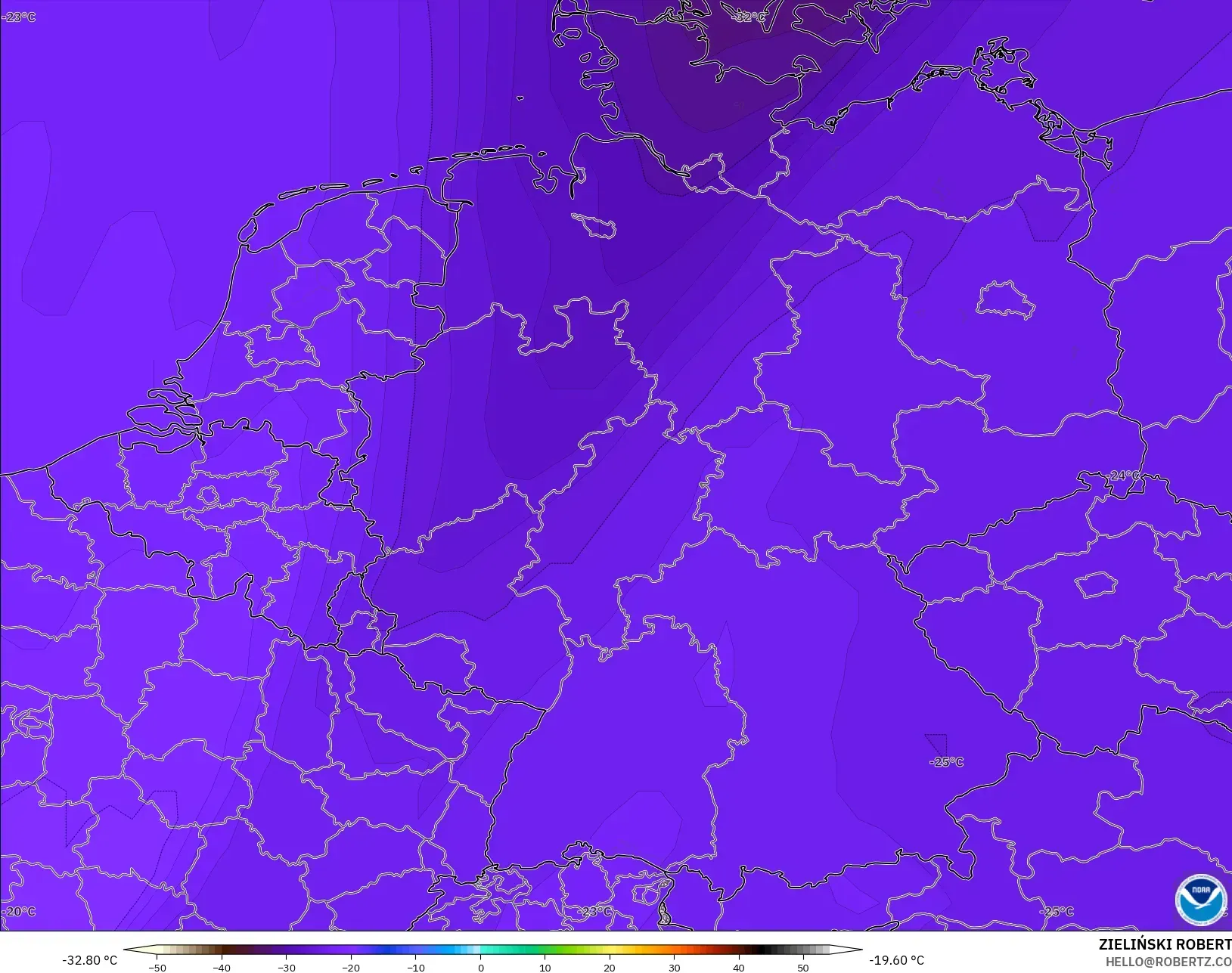 GFS モデル - ドイツ, 気温（500hPa）
