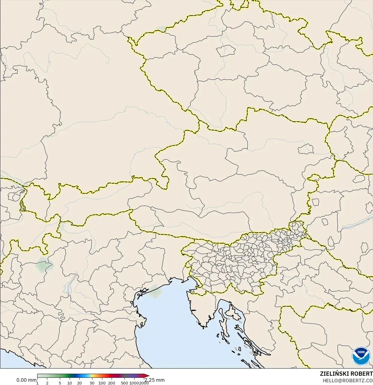 GFS モデル - オーストリア, 降水量の合計