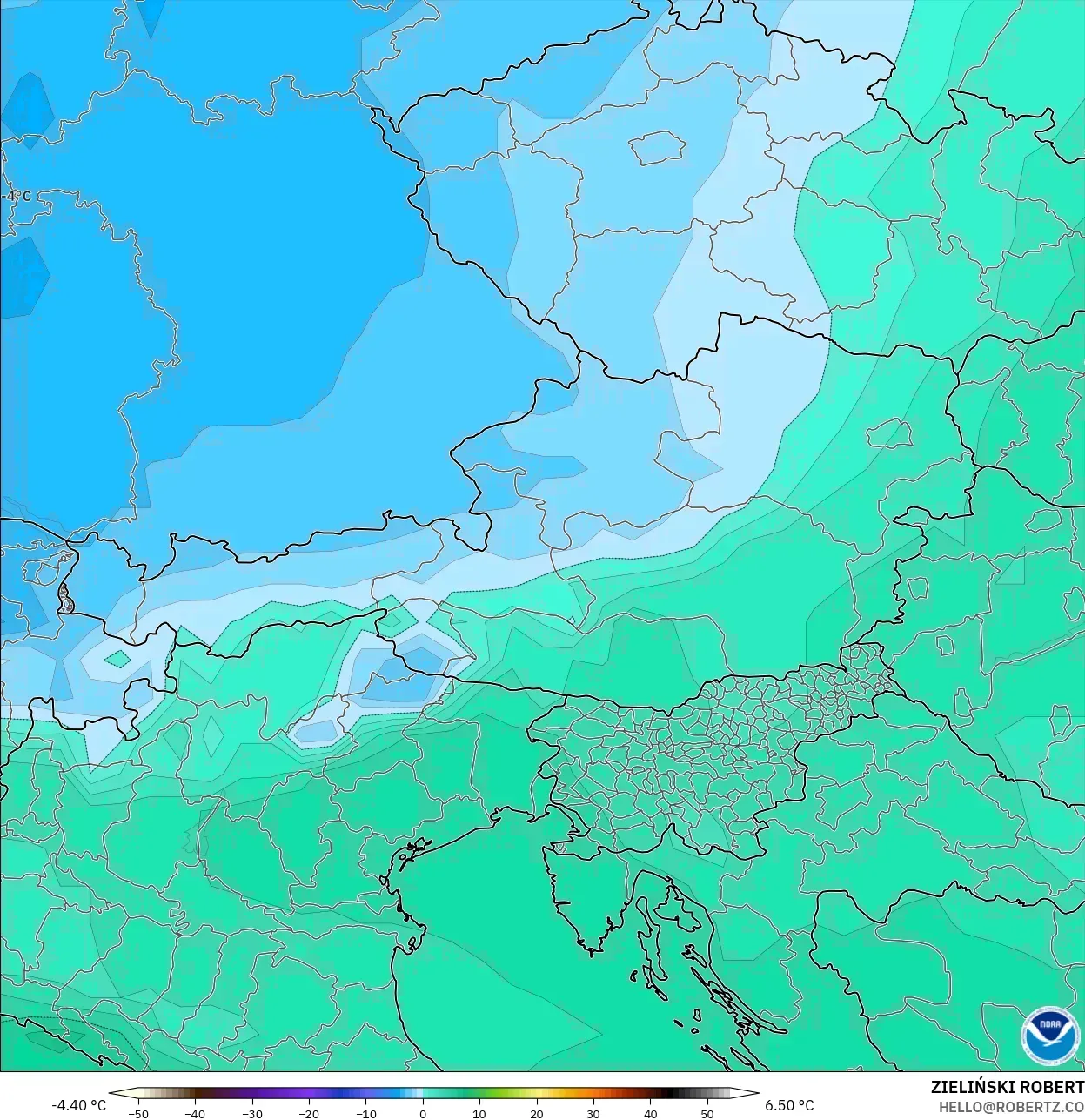 GFS モデル - オーストリア, 気温（850hPa）