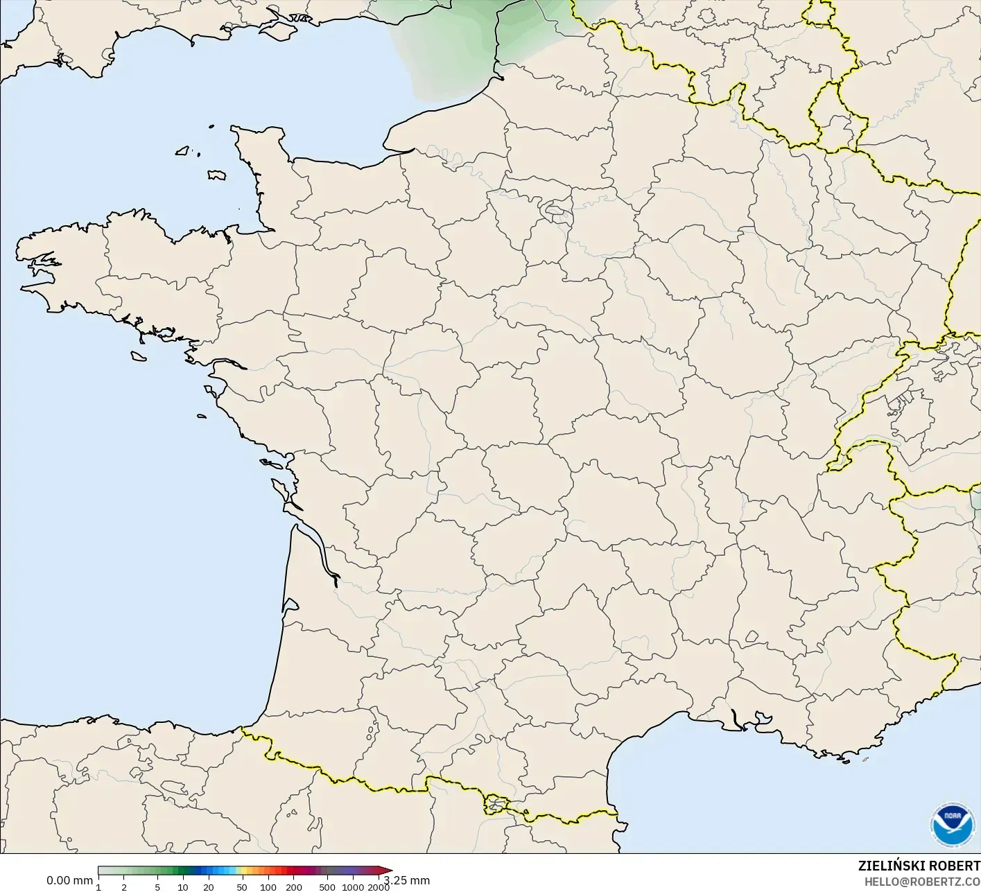 GFS モデル - フランス, 降水量の合計