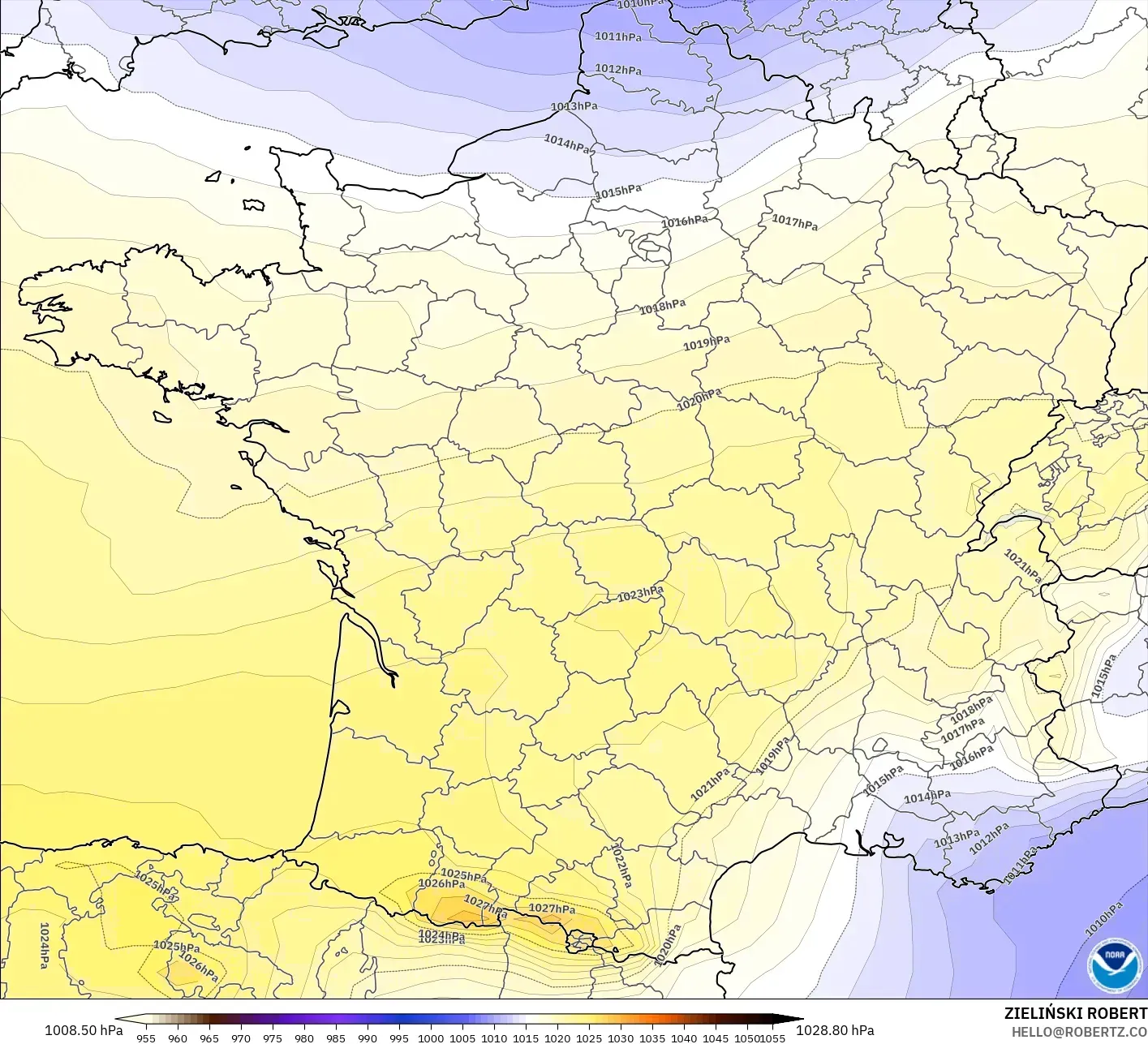 GFS モデル - フランス, 気圧