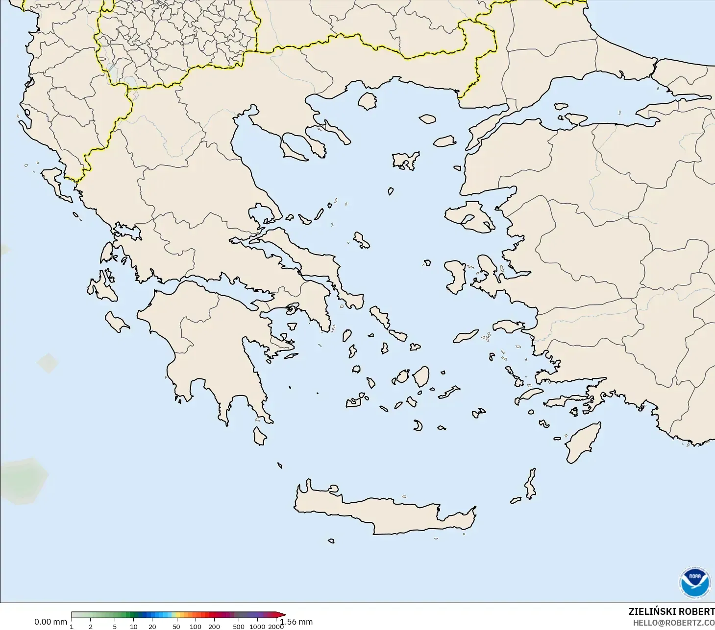 GFS モデル - ギリシャ, 降水量の合計