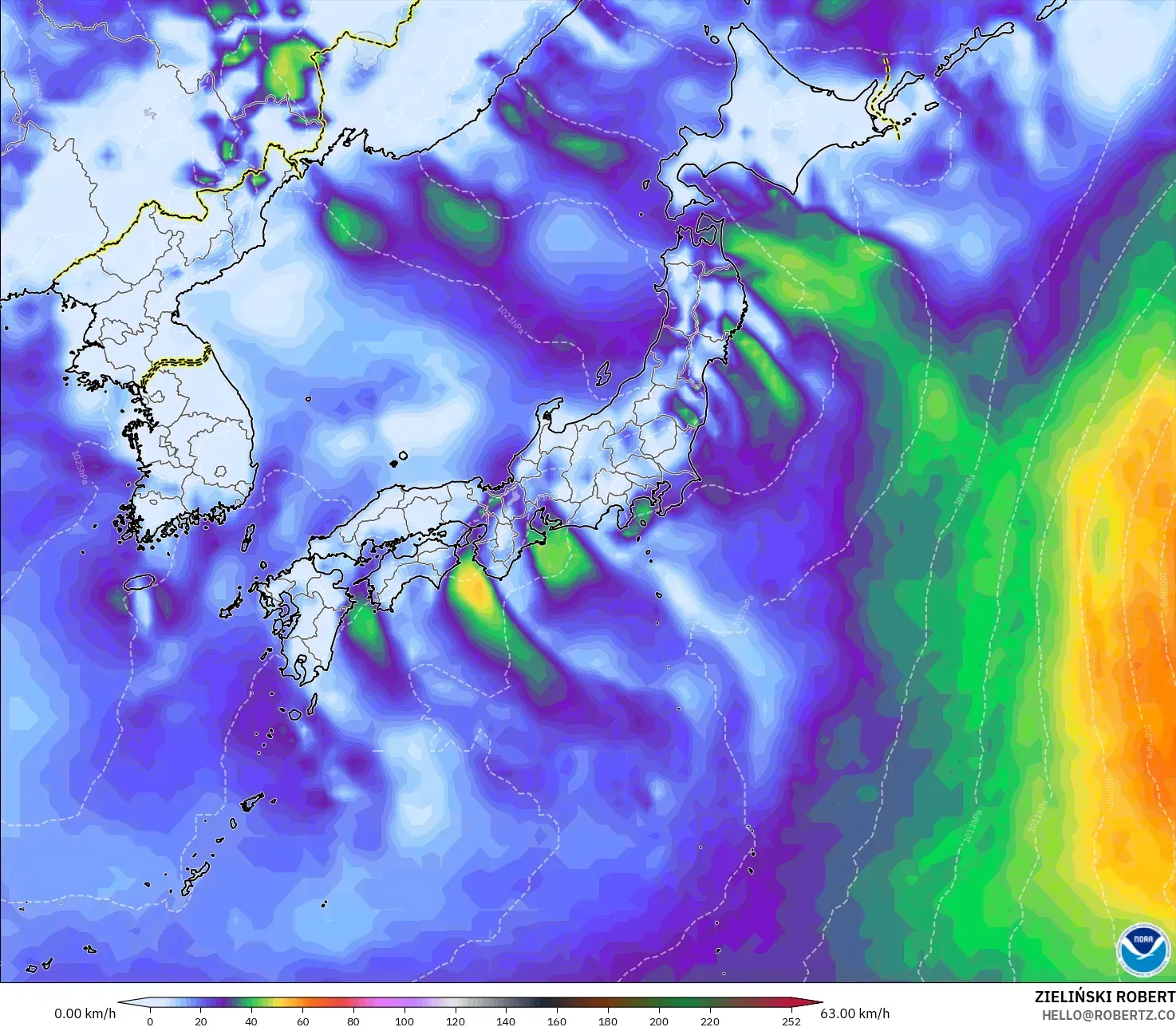 GFS モデル - 日本, 突風（最大）