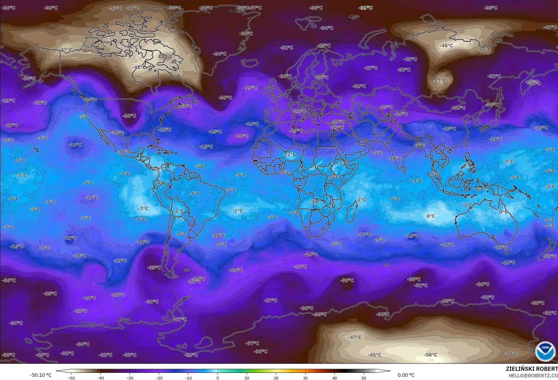 GFS モデル - 世界, 気温（500hPa）