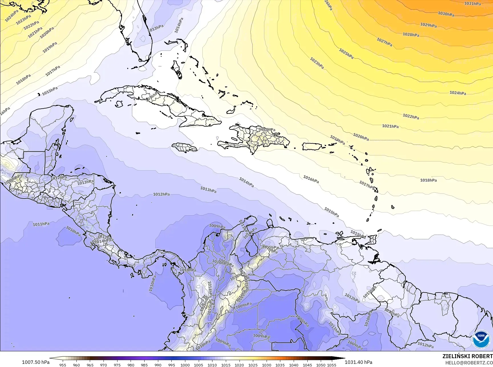 GFS モデル - カリブ海, 気圧
