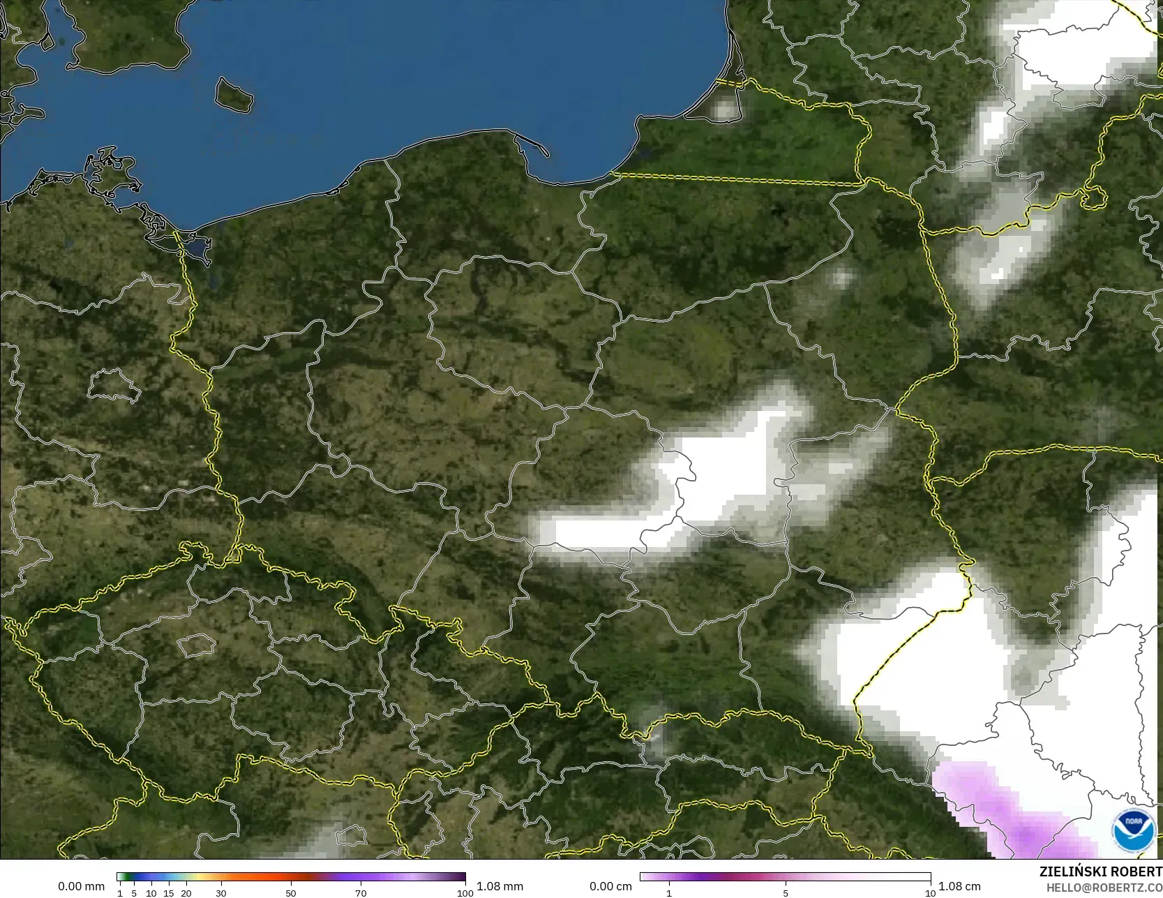 GFS モデル - ポーランド, 降水量、雲、気圧