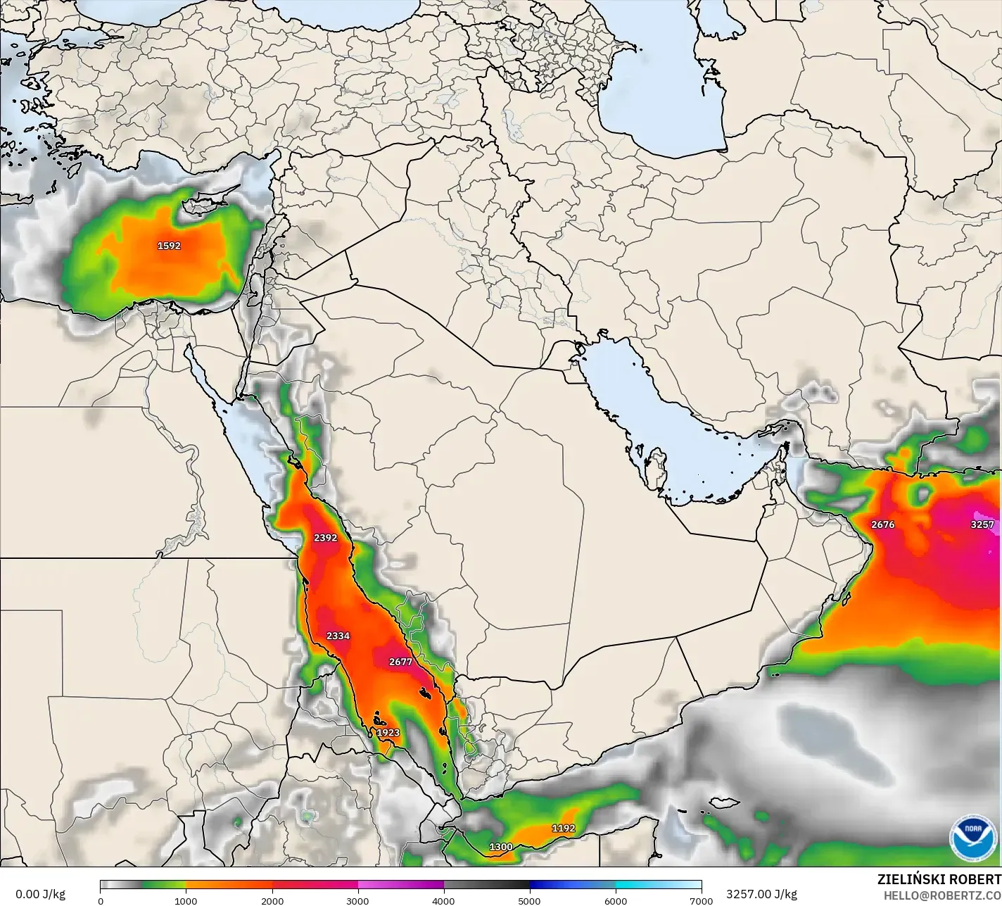 GFS モデル - 中東, CAPE