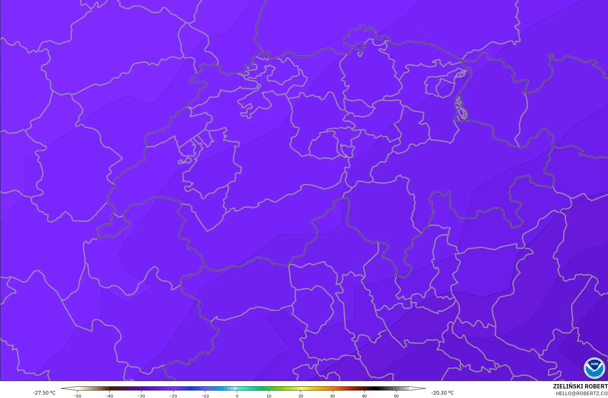 GFS モデル - スイス, 気温（500hPa）