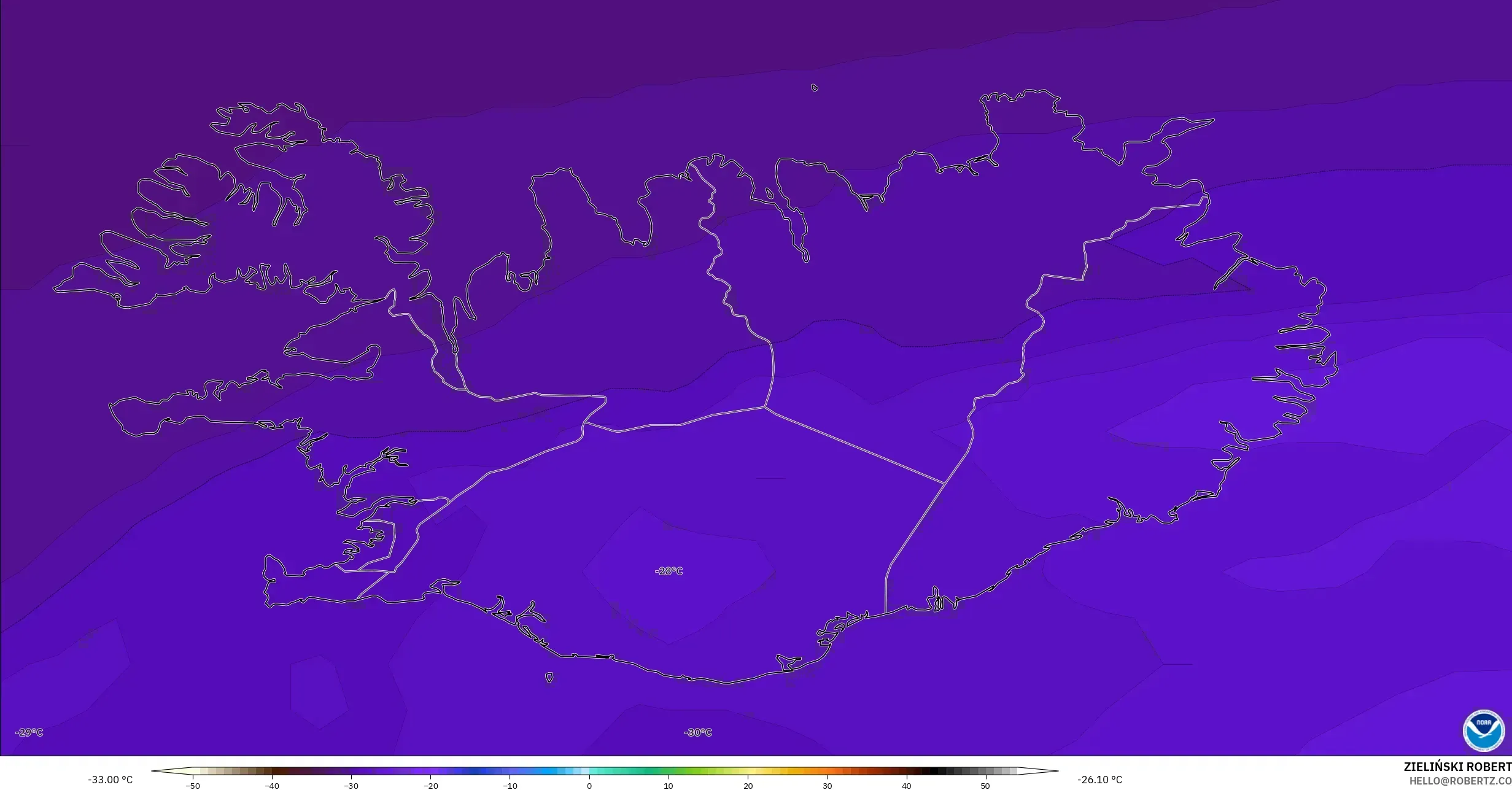 GFS モデル - アイスランド, 気温（500hPa）
