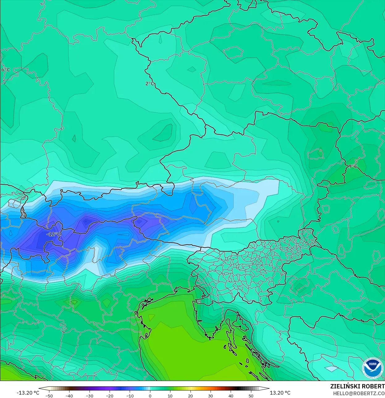 GFS モデル - オーストリア, 気温（2m）