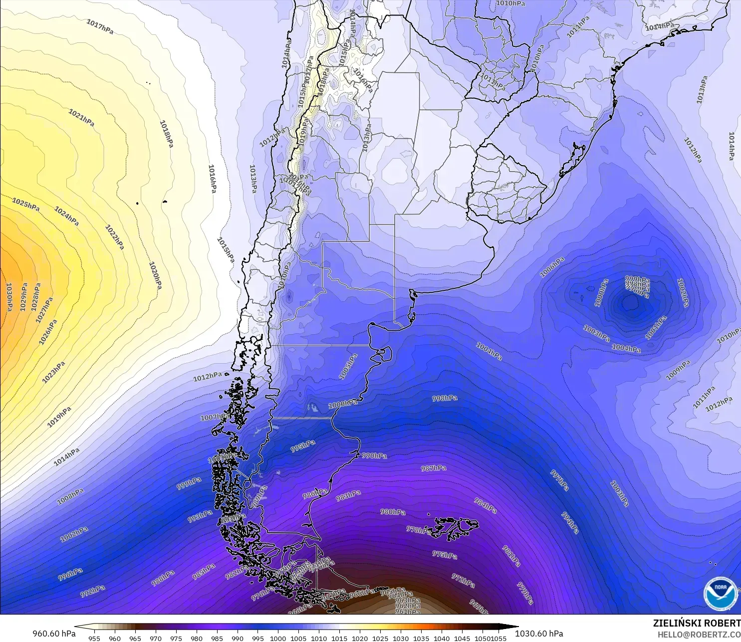 GFS モデル - アルゼンチン, 気圧