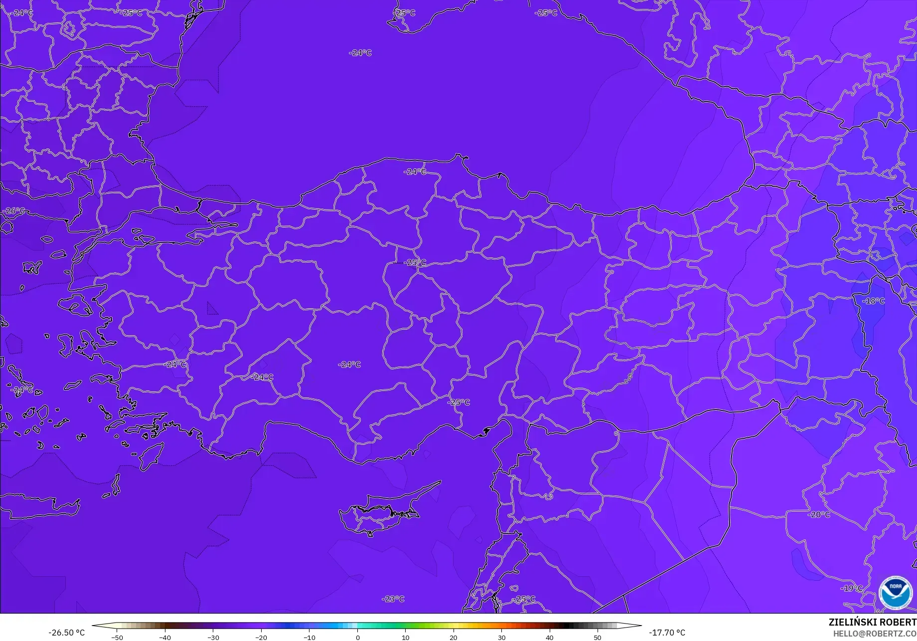 GFS モデル - トルコ, 気温（500hPa）