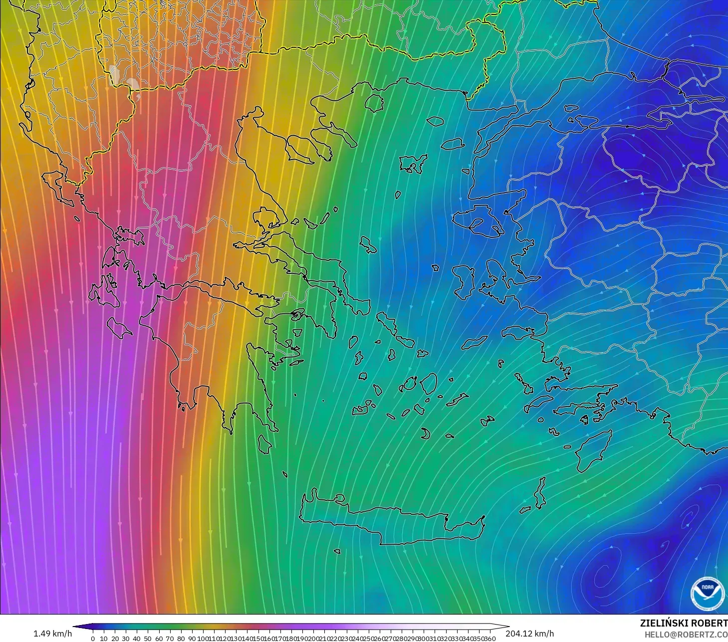 GFS モデル - ギリシャ, 風速（300hPa）