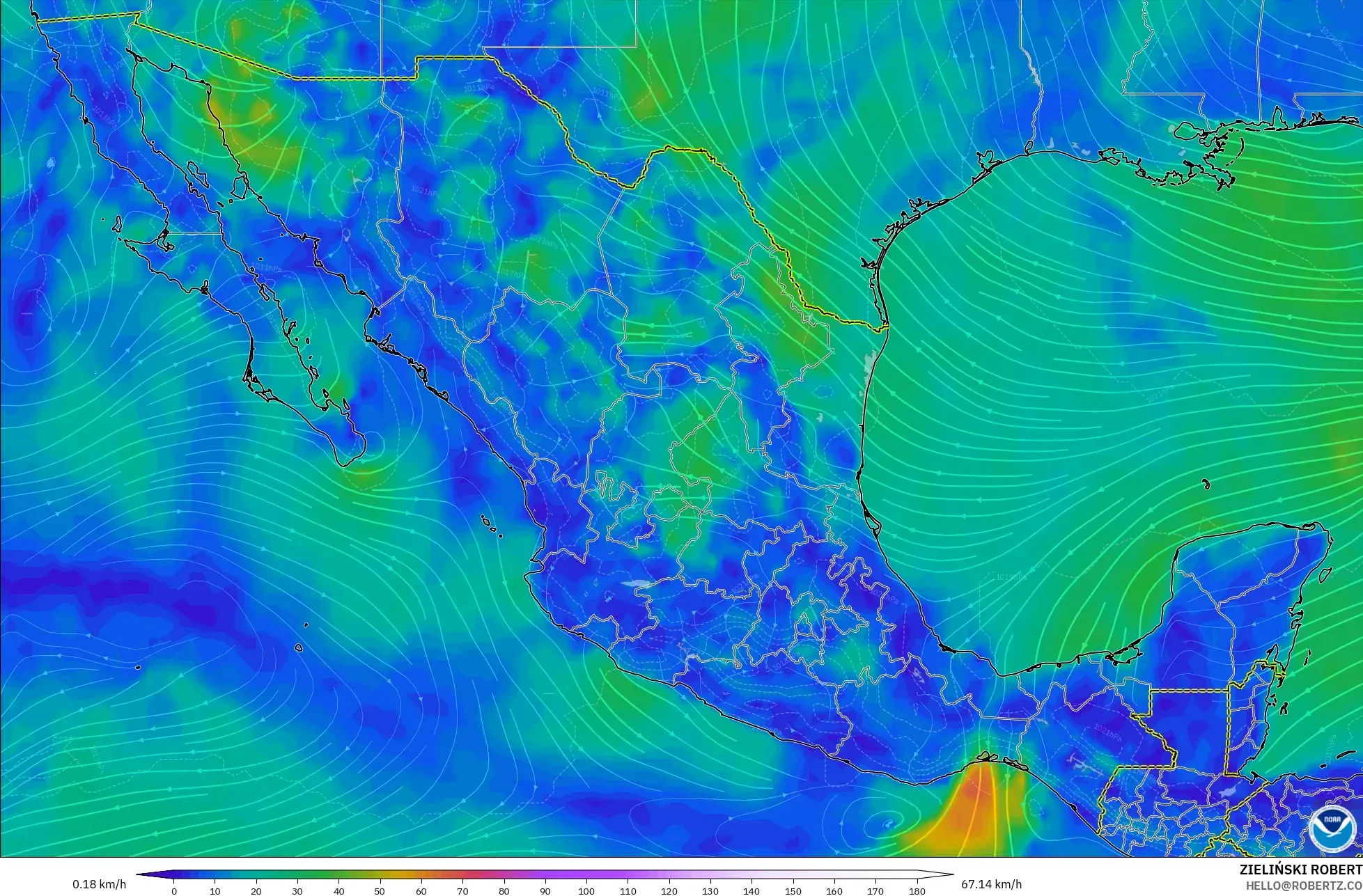 GFS モデル - メキシコ, 風速（10m）