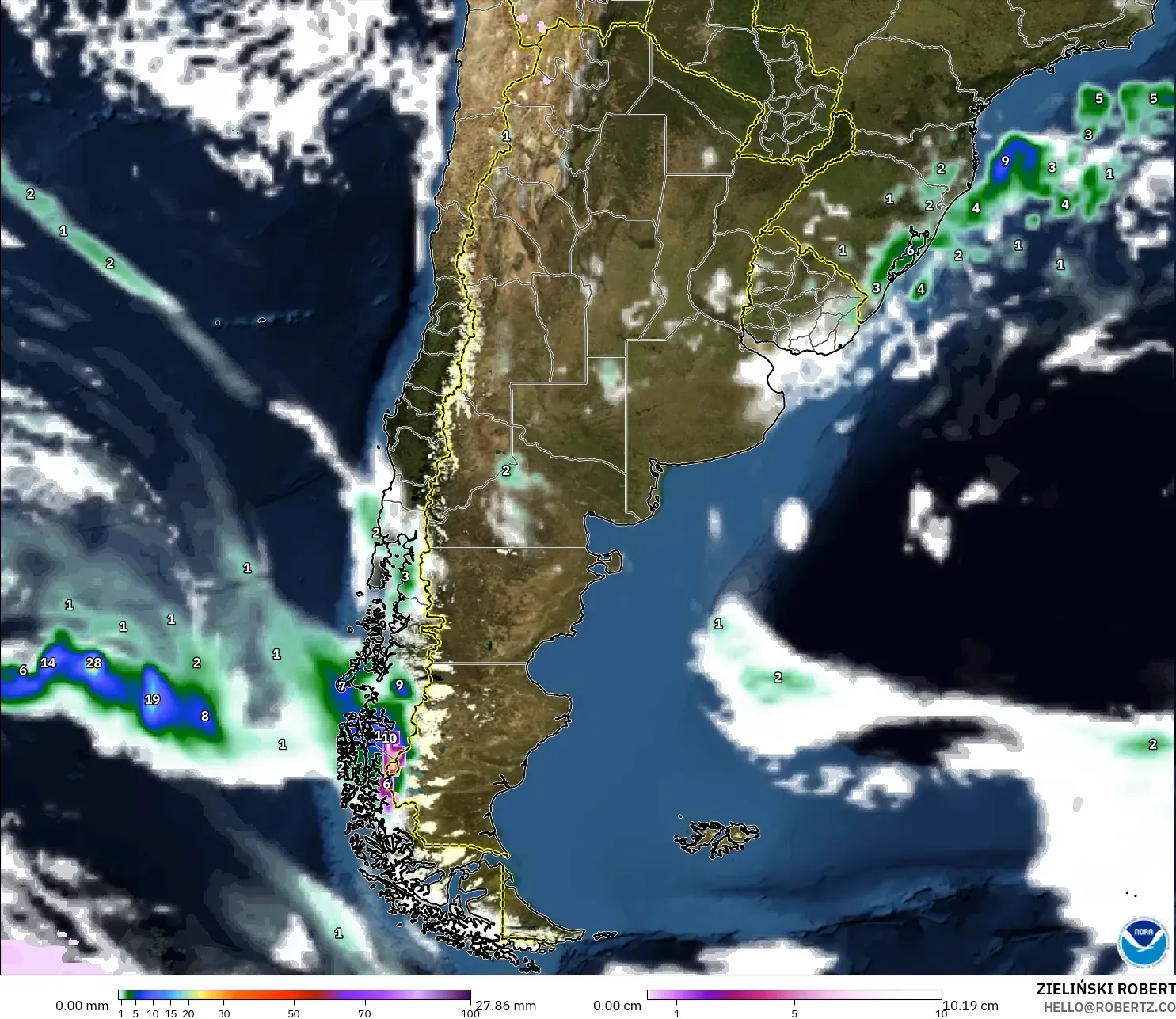 GFS モデル - アルゼンチン, 降水量、雲、気圧