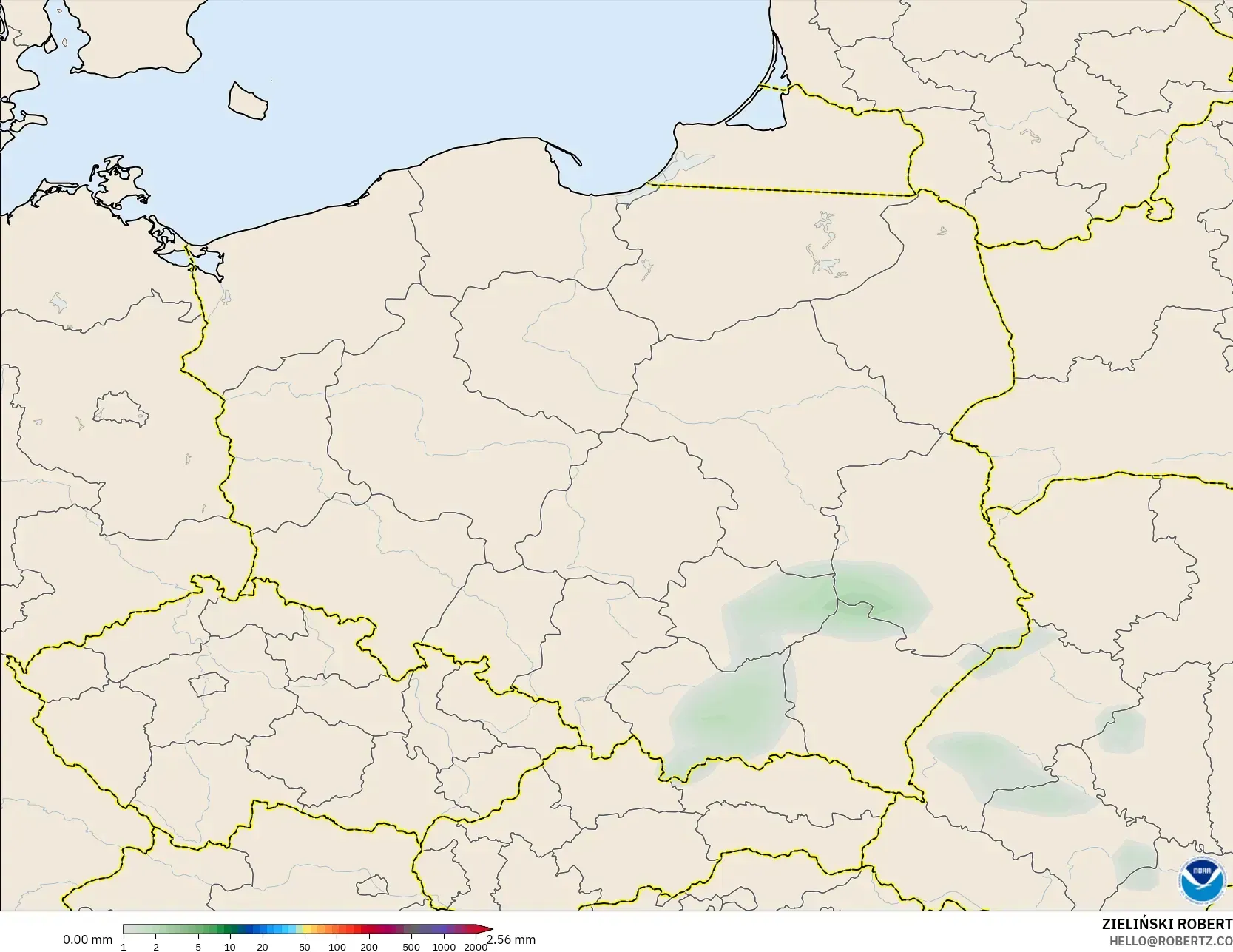 GFS モデル - ポーランド, 降水量の合計