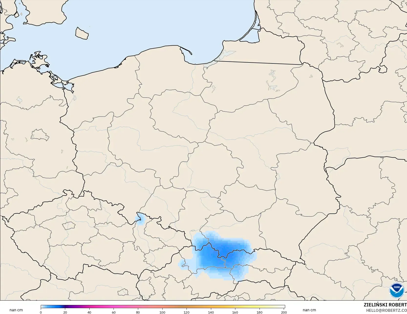 GFS モデル - ポーランド, 積雪深