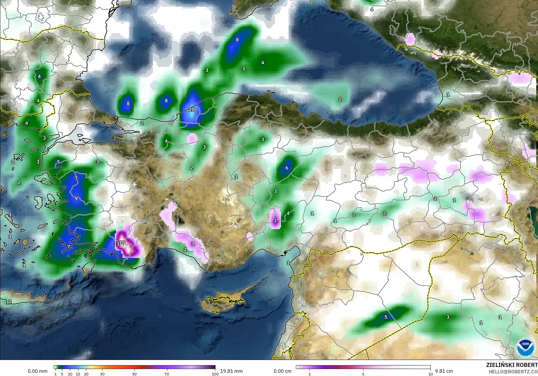 GFS モデル - トルコ, 降水量、雲、気圧