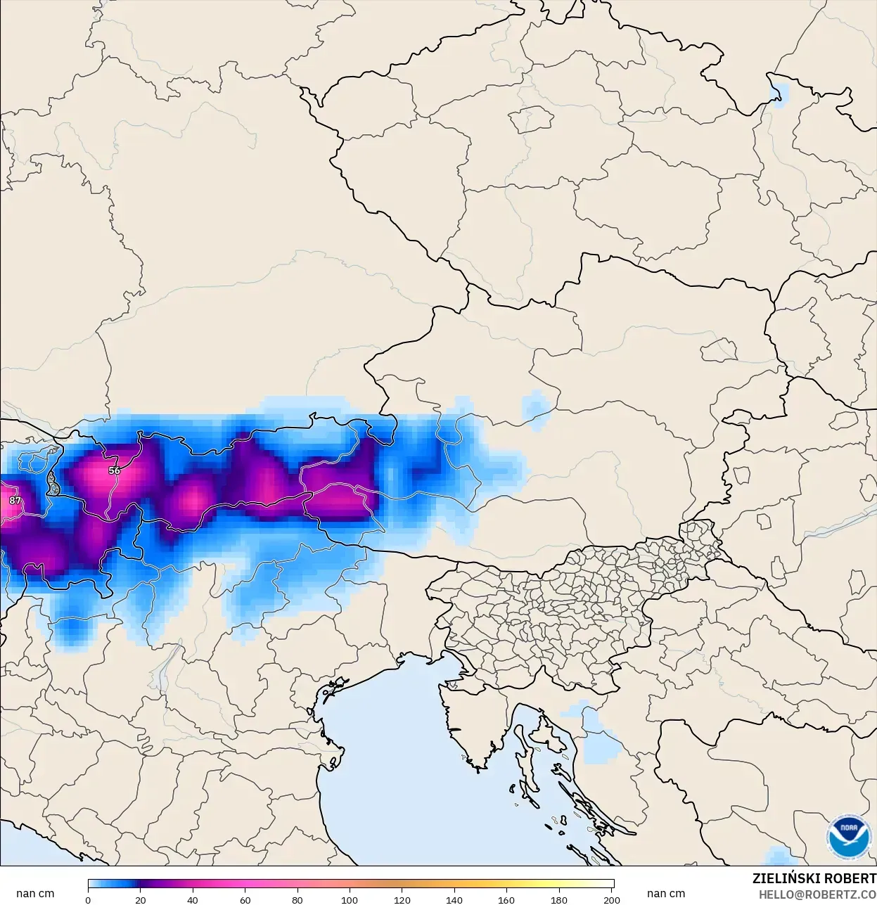 GFS モデル - オーストリア, 積雪深